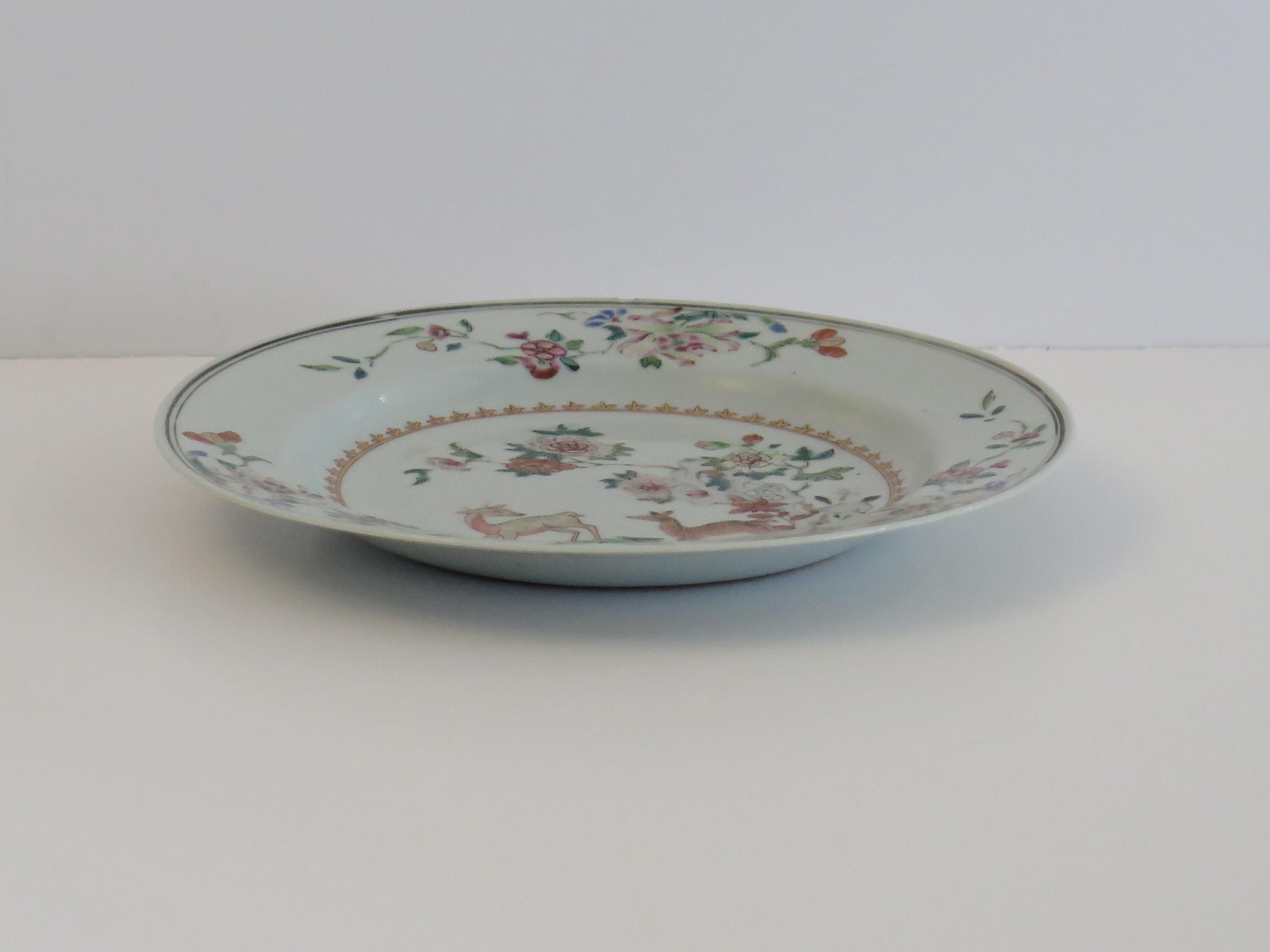 Chinese Porcelain Plate Famille-Rose Two Deer, Qing Yongzheng Circa 1730 For Sale 8