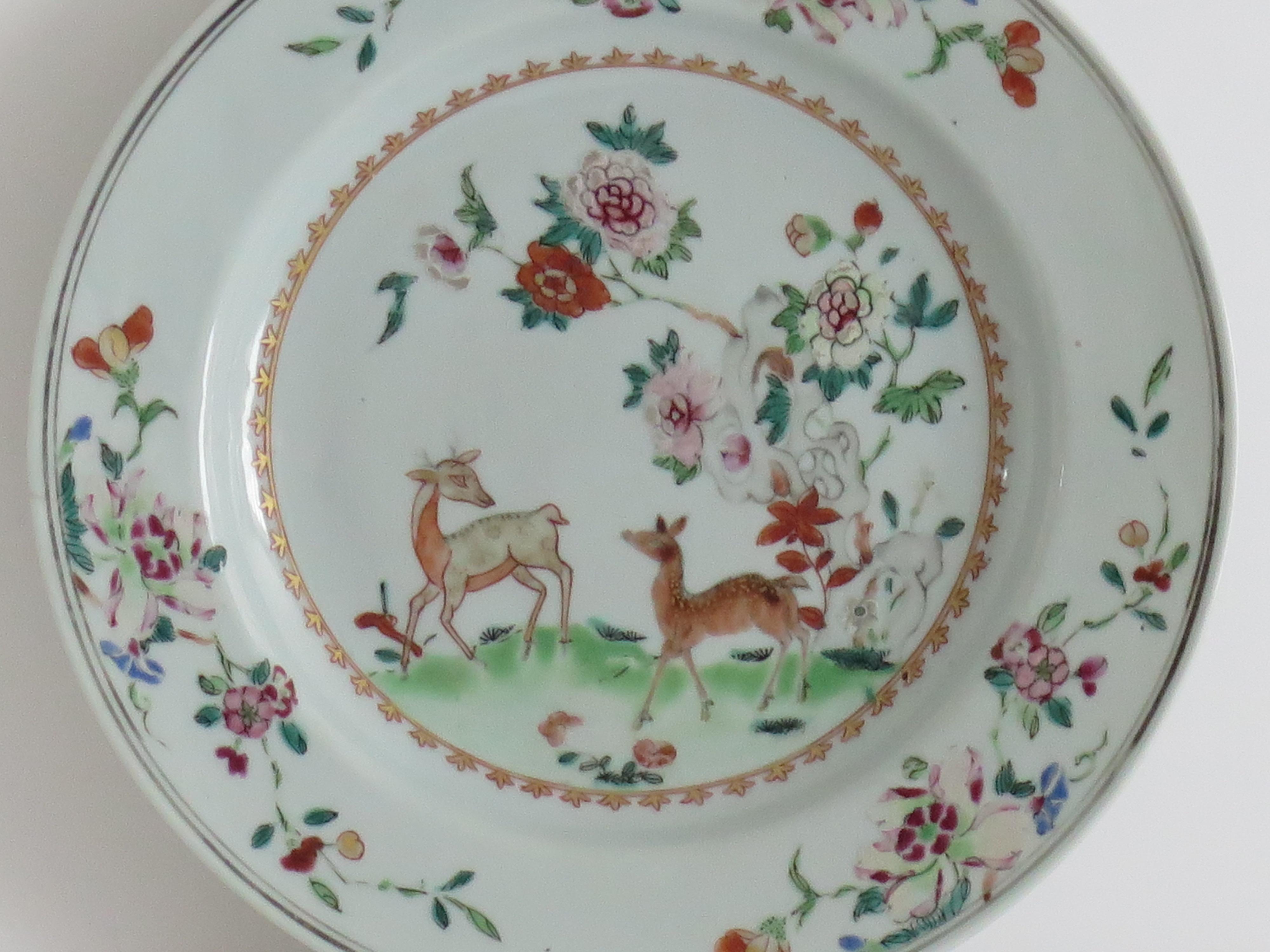 Chinese Porcelain Plate Famille-Rose Two Deer, Qing Yongzheng Circa 1730 In Good Condition For Sale In Lincoln, Lincolnshire