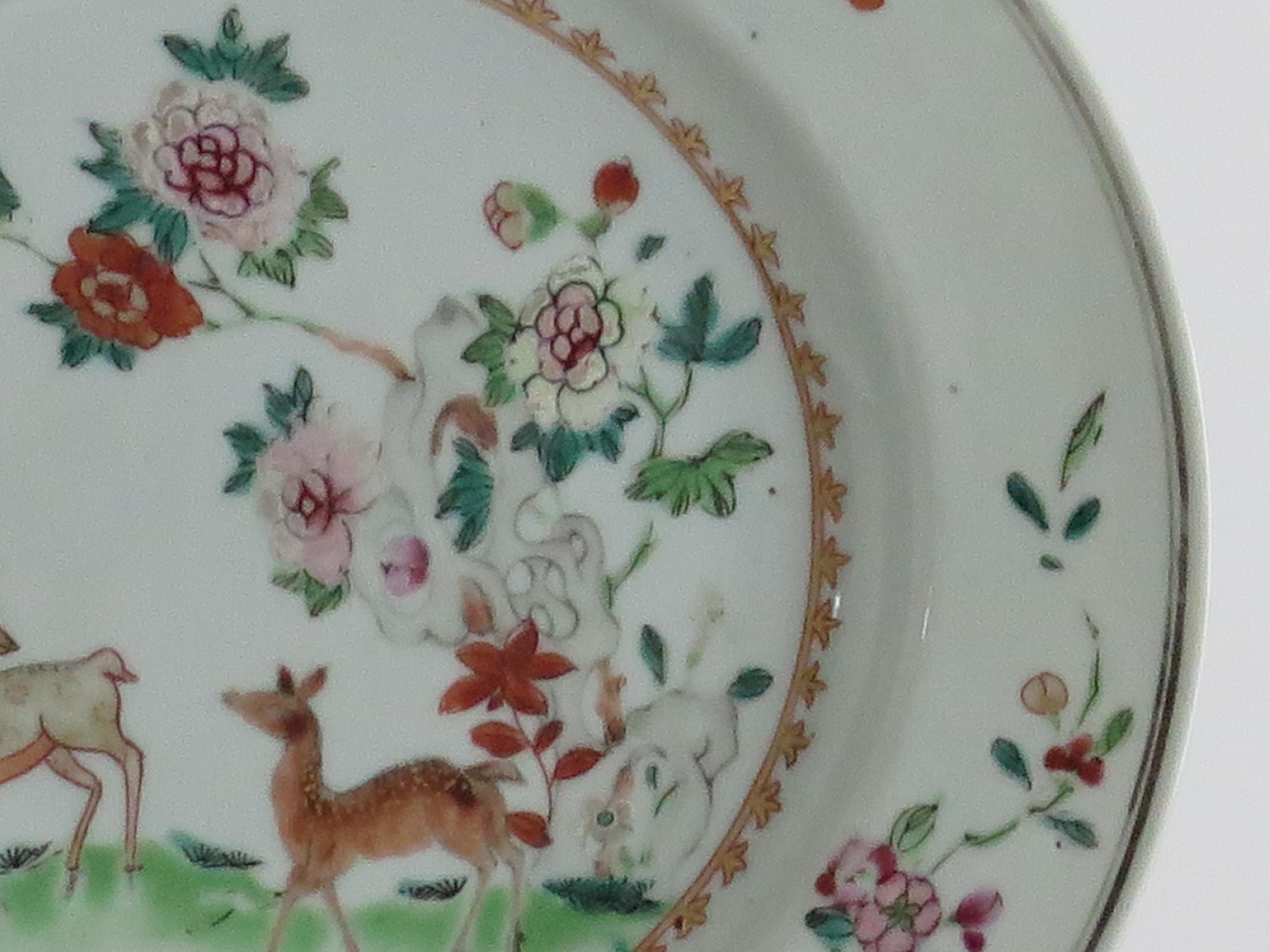 Chinese Porcelain Plate Famille-Rose Two Deer, Qing Yongzheng Circa 1730 For Sale 1