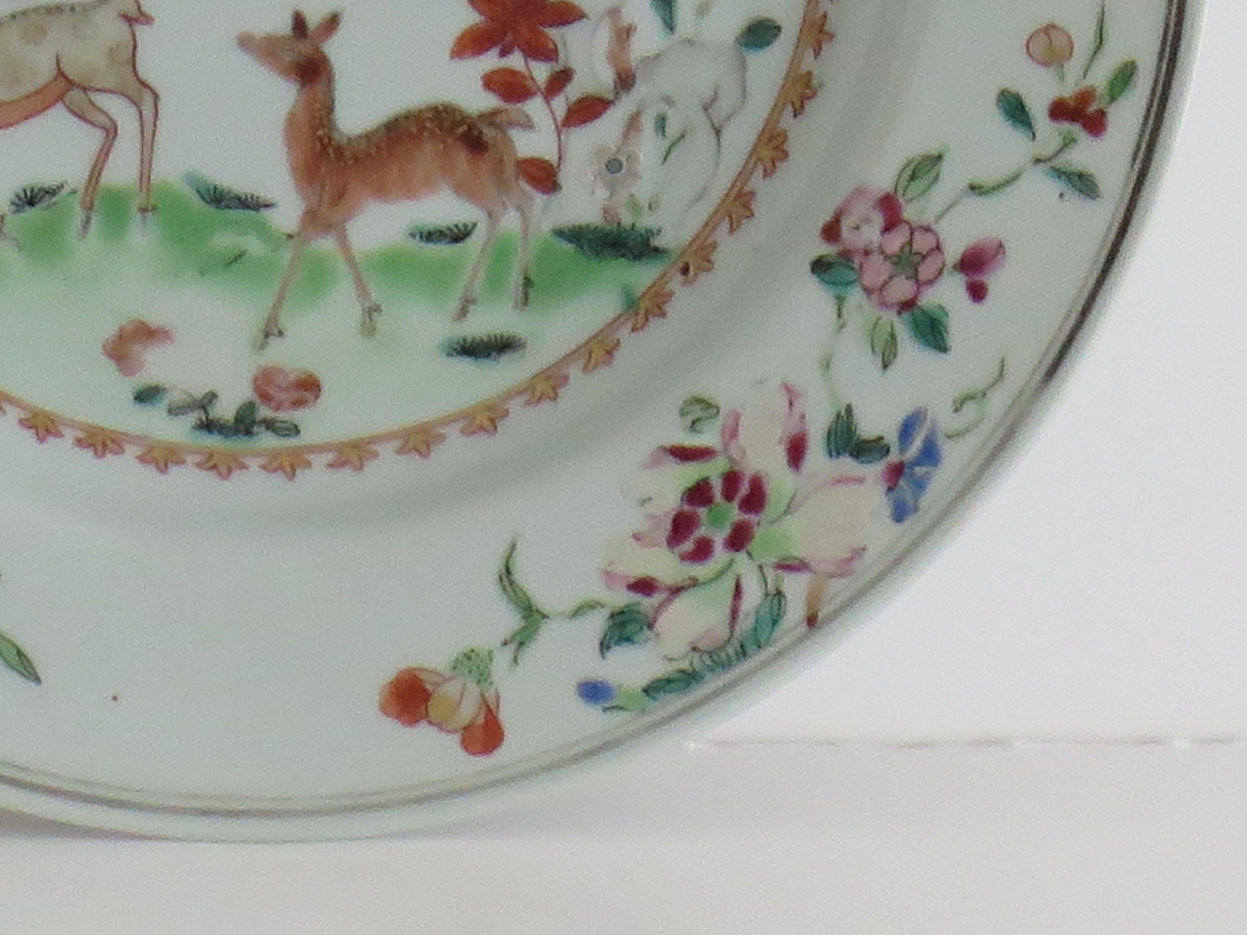 Chinese Porcelain Plate Famille-Rose Two Deer, Qing Yongzheng Circa 1730 For Sale 2