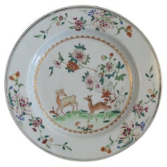 Chinese Porcelain Plate Famille-Rose Two Deer, Qing Yongzheng Circa 1730