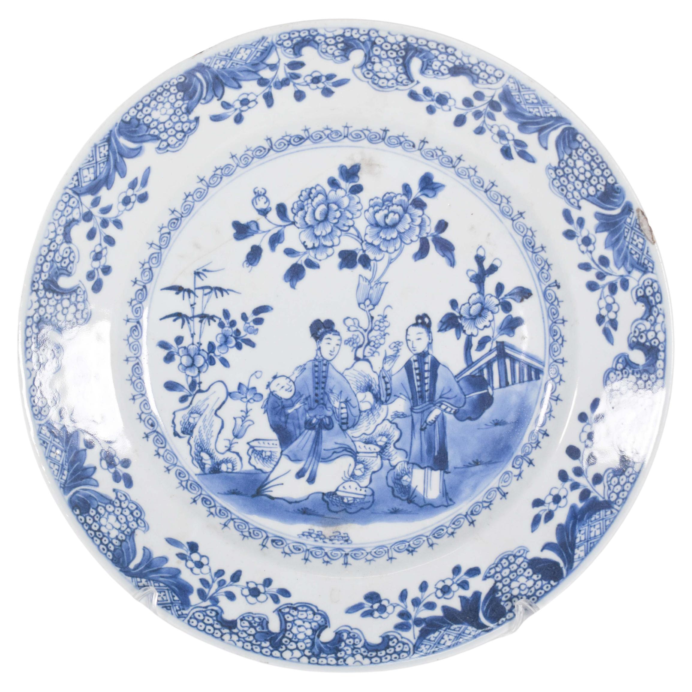 Plato de porcelana china, para exportación, dinastía Qing
