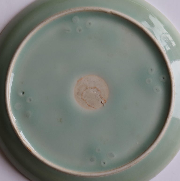 Chinese Porcelain Plate or Dish Celadon Glaze Moulded or Incised Lappets, Qing For Sale 9