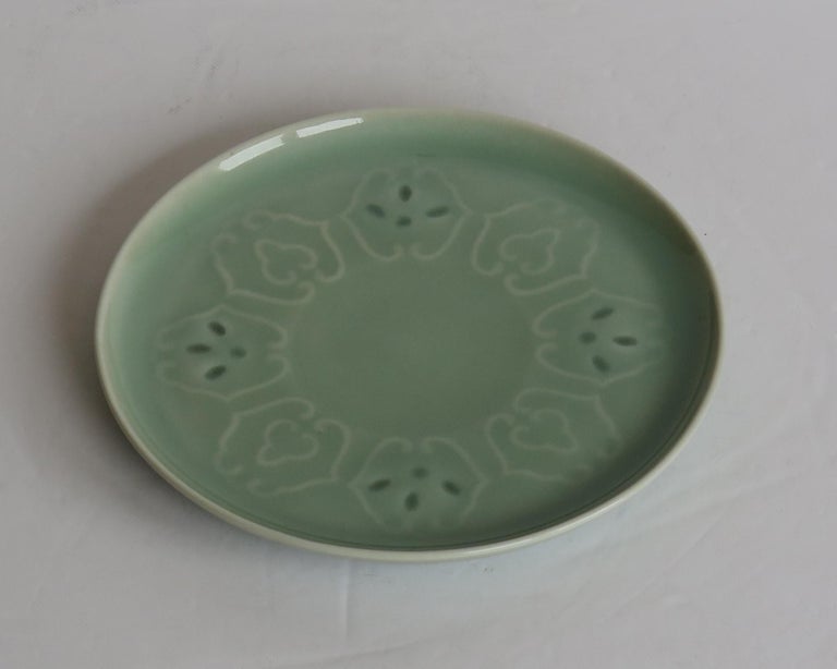 19th Century Chinese Porcelain Plate or Dish Celadon Glaze Moulded or Incised Lappets, Qing For Sale