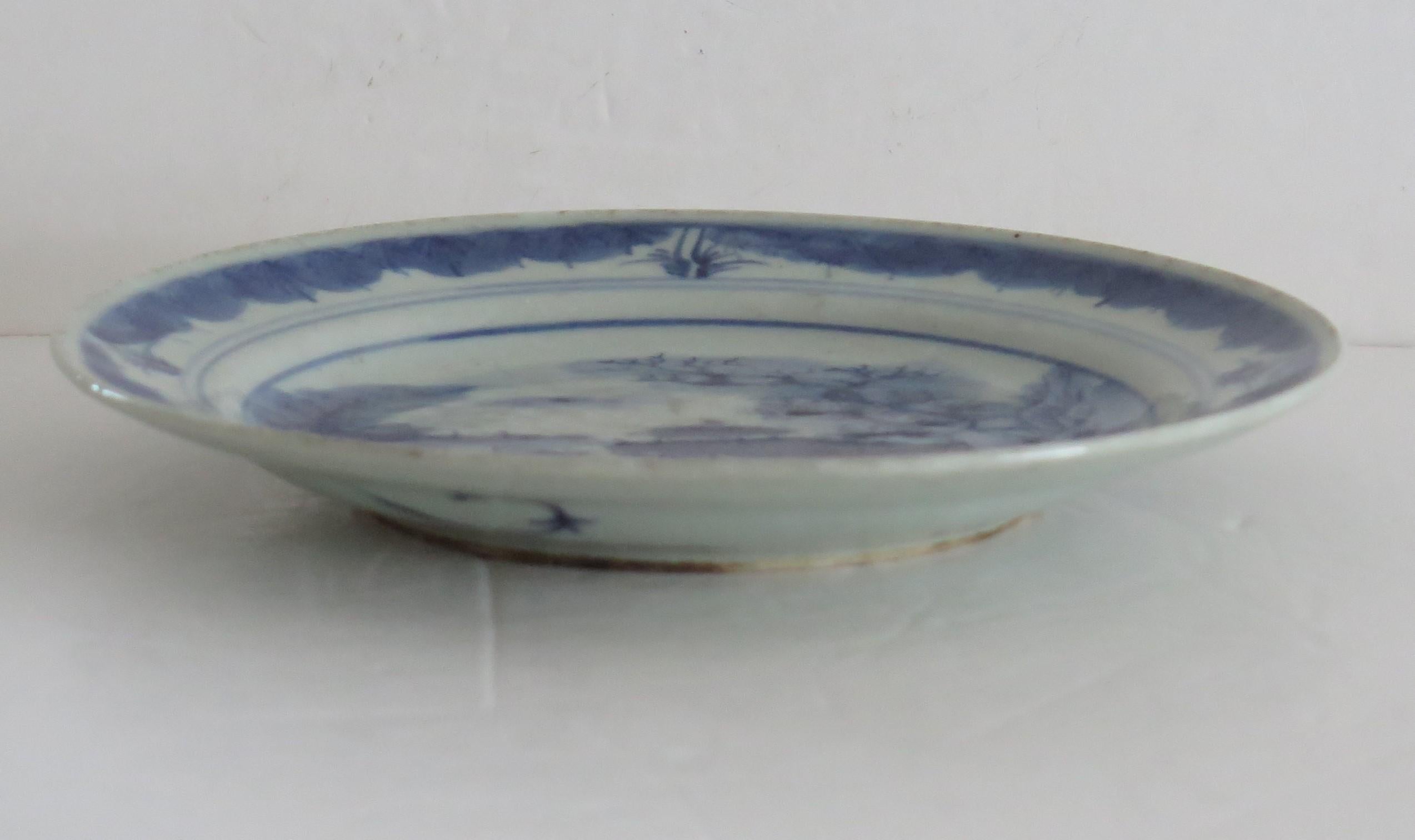 Chinese Porcelain Plate or Dish Hand Painted Blue & White, 18th Century Qing For Sale 1