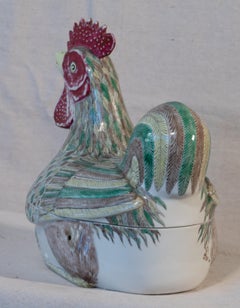 Chinese Porcelain Polychrome Rooster Form Covered Bowl