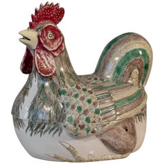 Chinese Porcelain Polychrome Rooster Form Covered Bowl