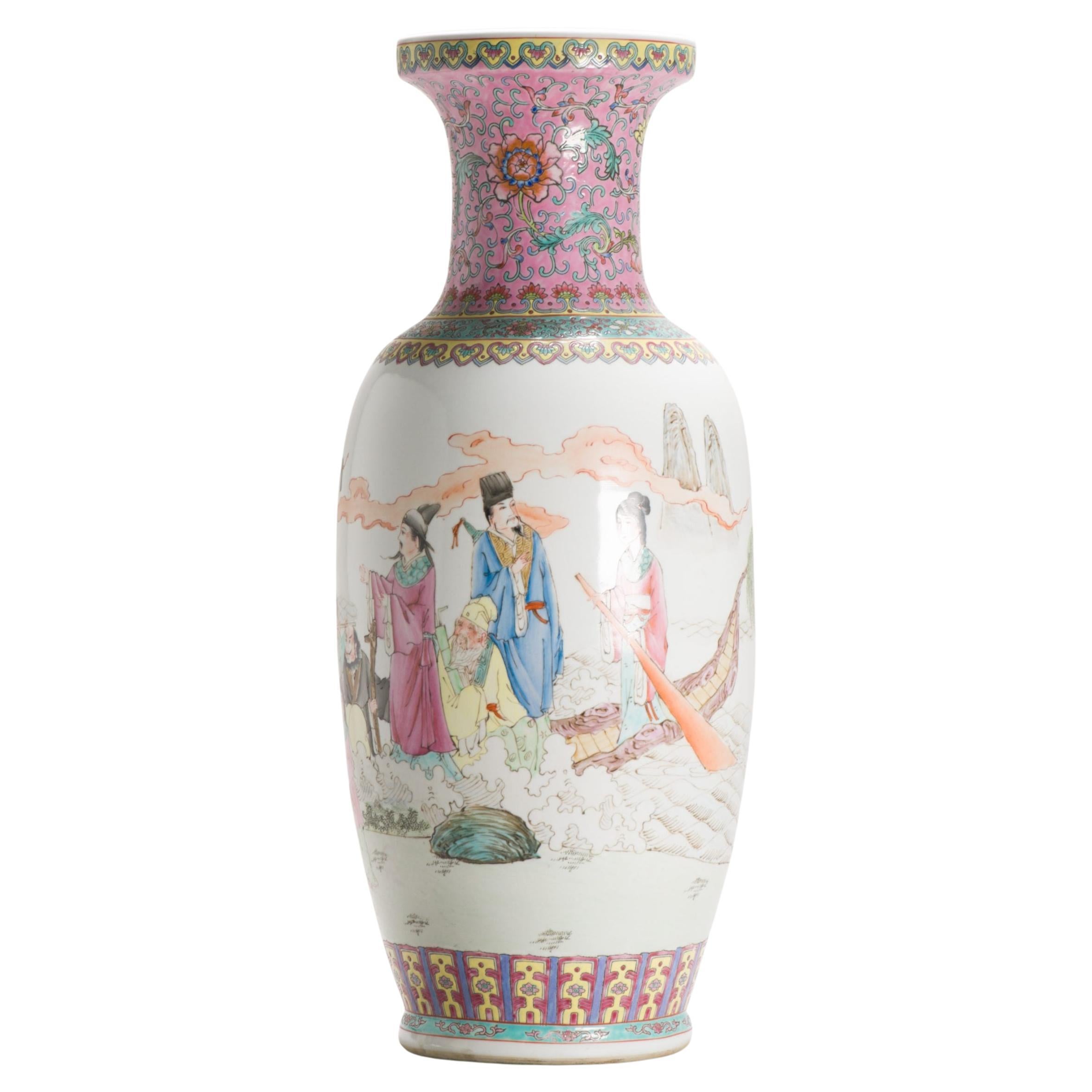 Chinese Porcelain ProC Vase Immortals Qianlong Mark, Large 1970’s/80’s