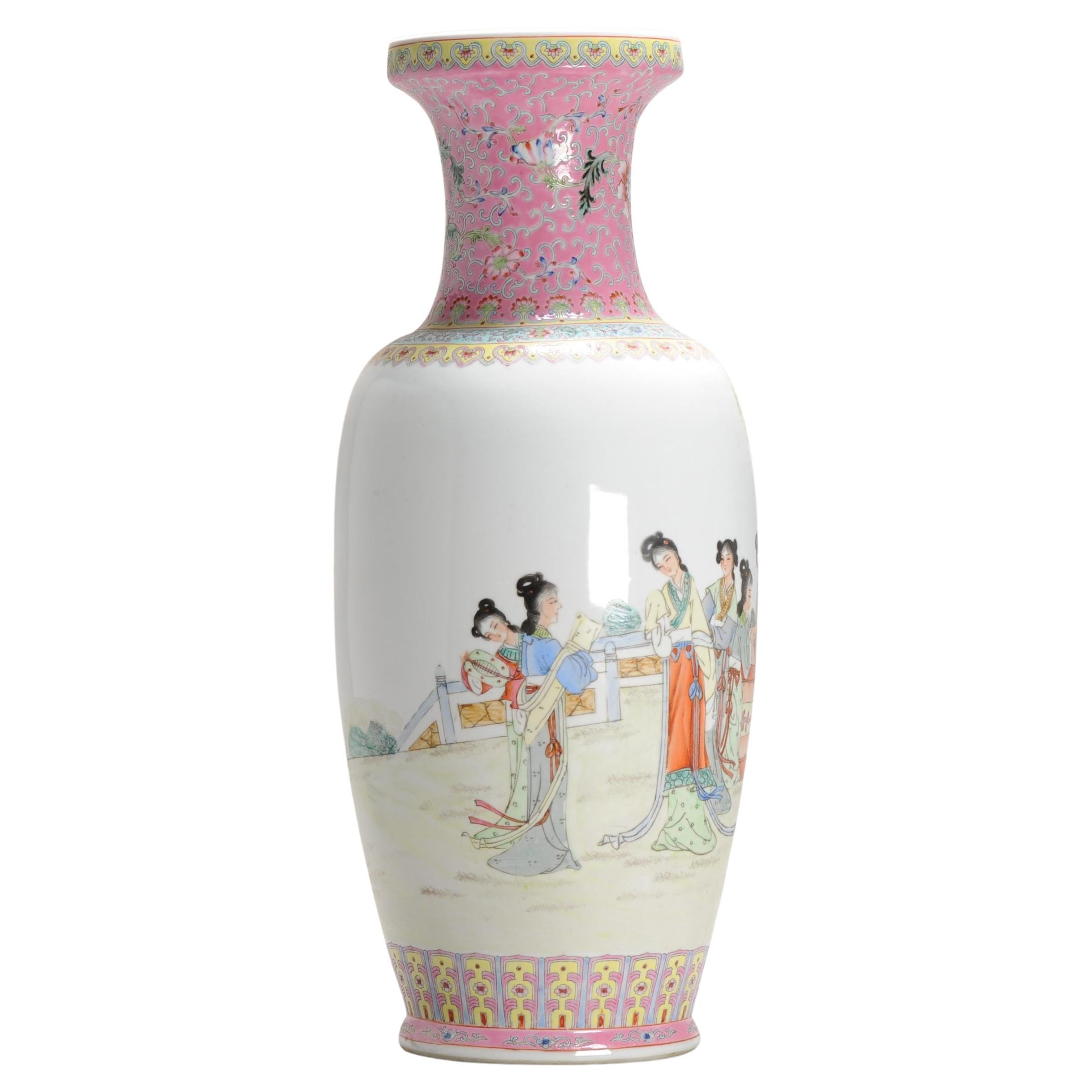 Chinese Porcelain ProC Vase Ladies in a Garden Qianlong Mark, Large 1970’s/80’s
