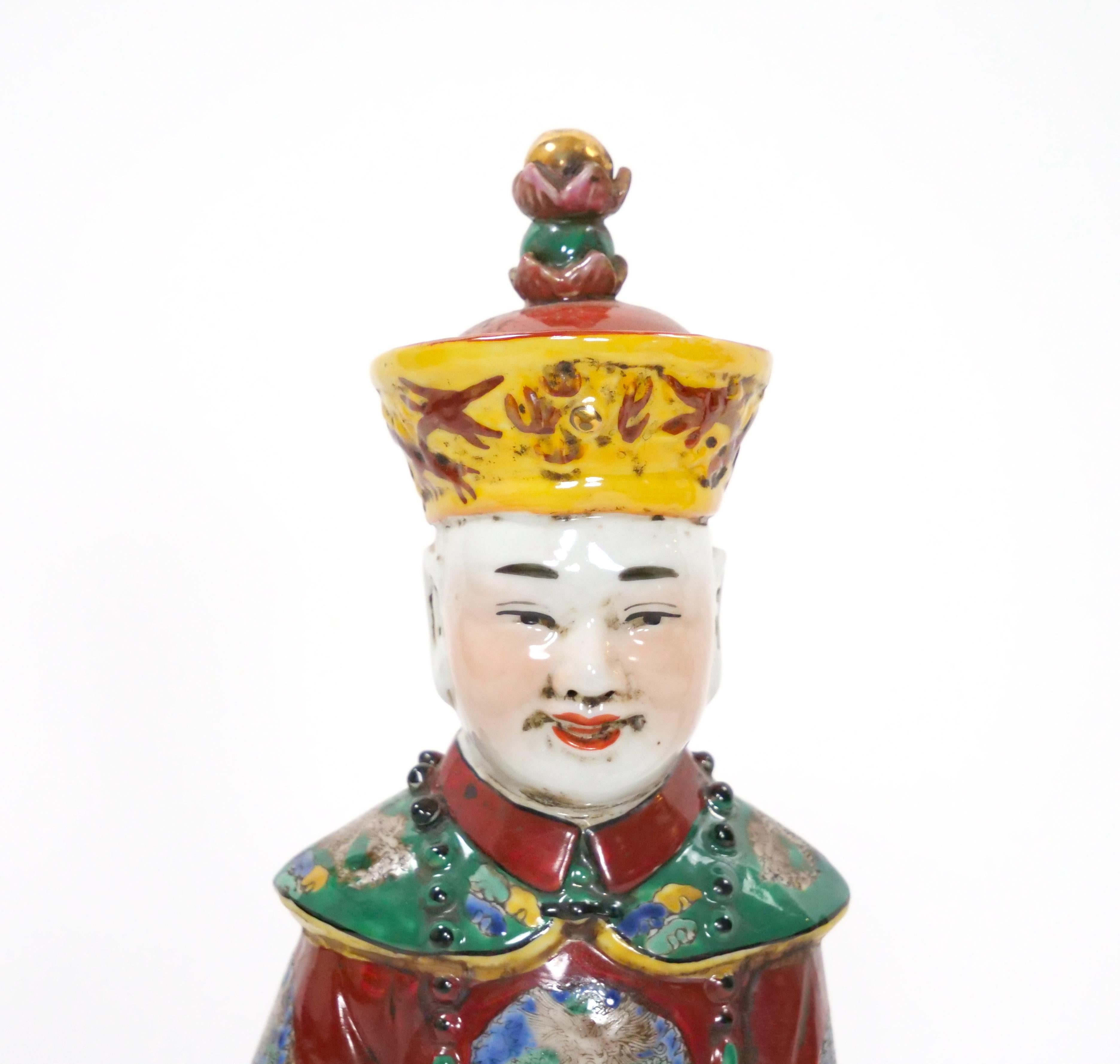 Glazed Chinese Porcelain Qing Emperor Decorative Figure For Sale