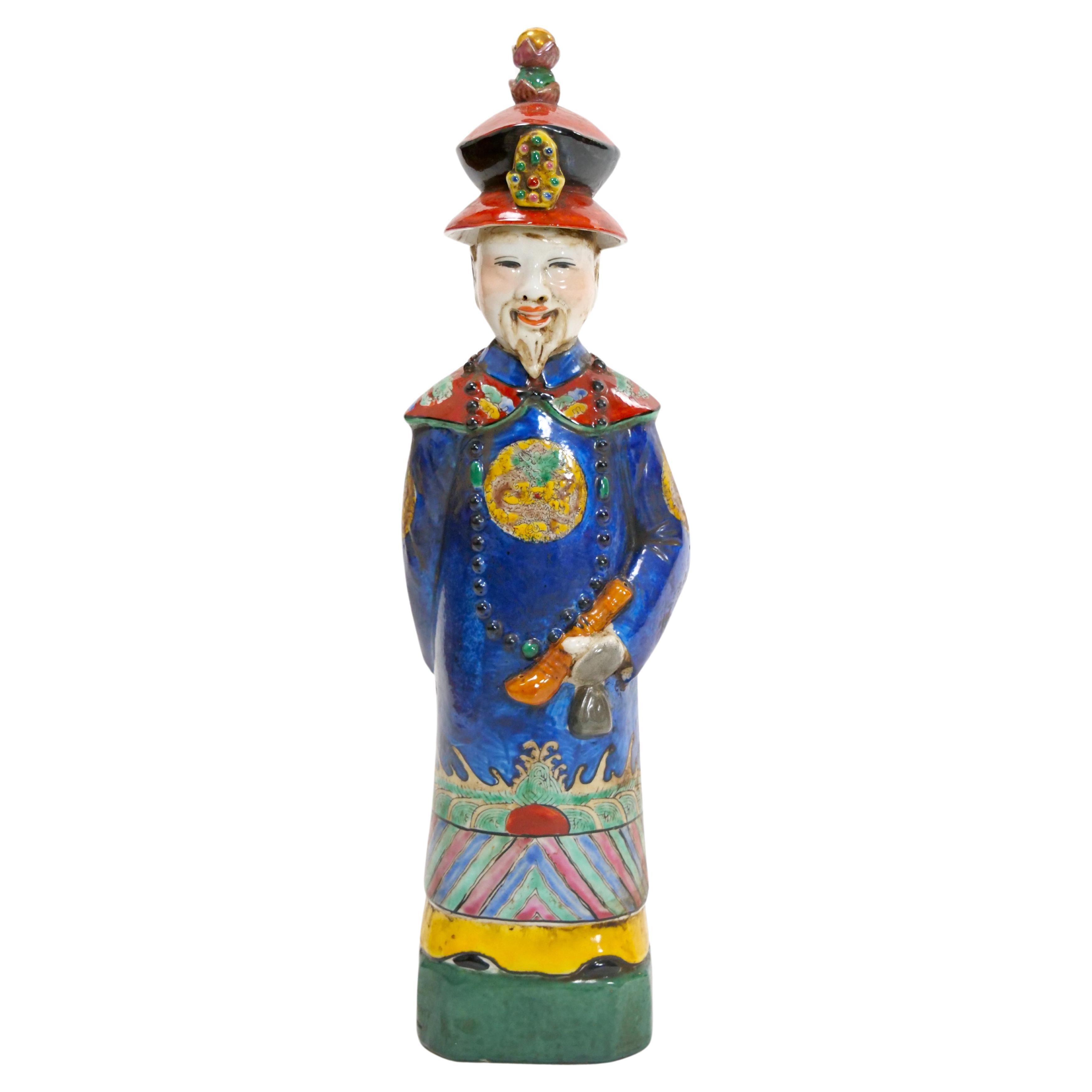 Chinese Porcelain Qing Emperor Decorative Figure For Sale