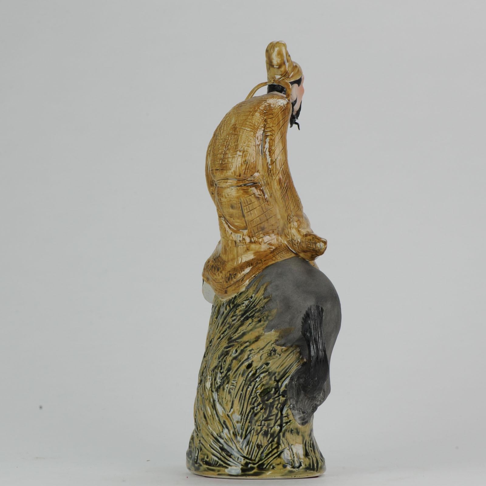 Chinese porcelain sculpture Man on Horse, Dated 1998, Created by Xu Jian Jian For Sale 5