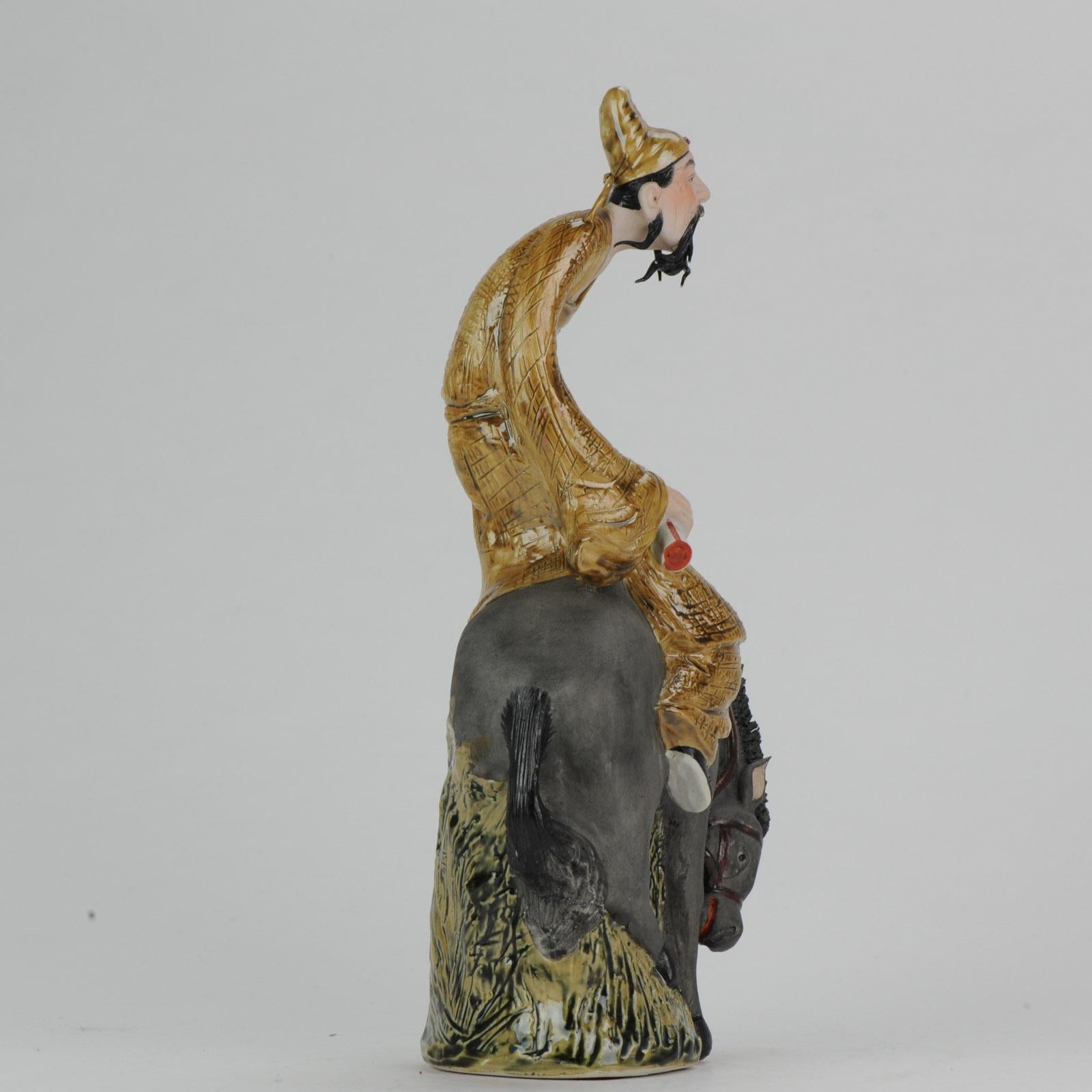 Chinese porcelain sculpture Man on Horse, Dated 1998, Created by Xu Jian Jian For Sale 6