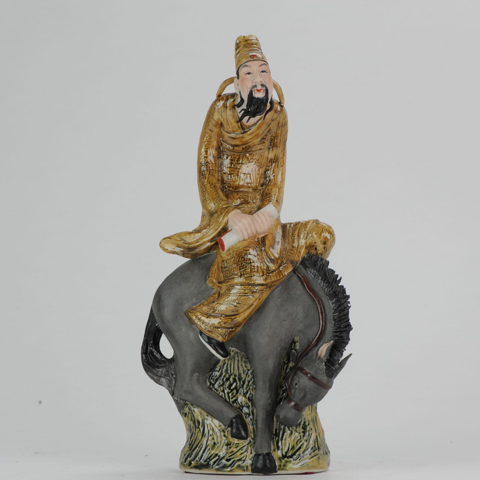 Porcelain Chinese porcelain sculpture Man on Horse, Dated 1998, Created by Xu Jian Jian For Sale