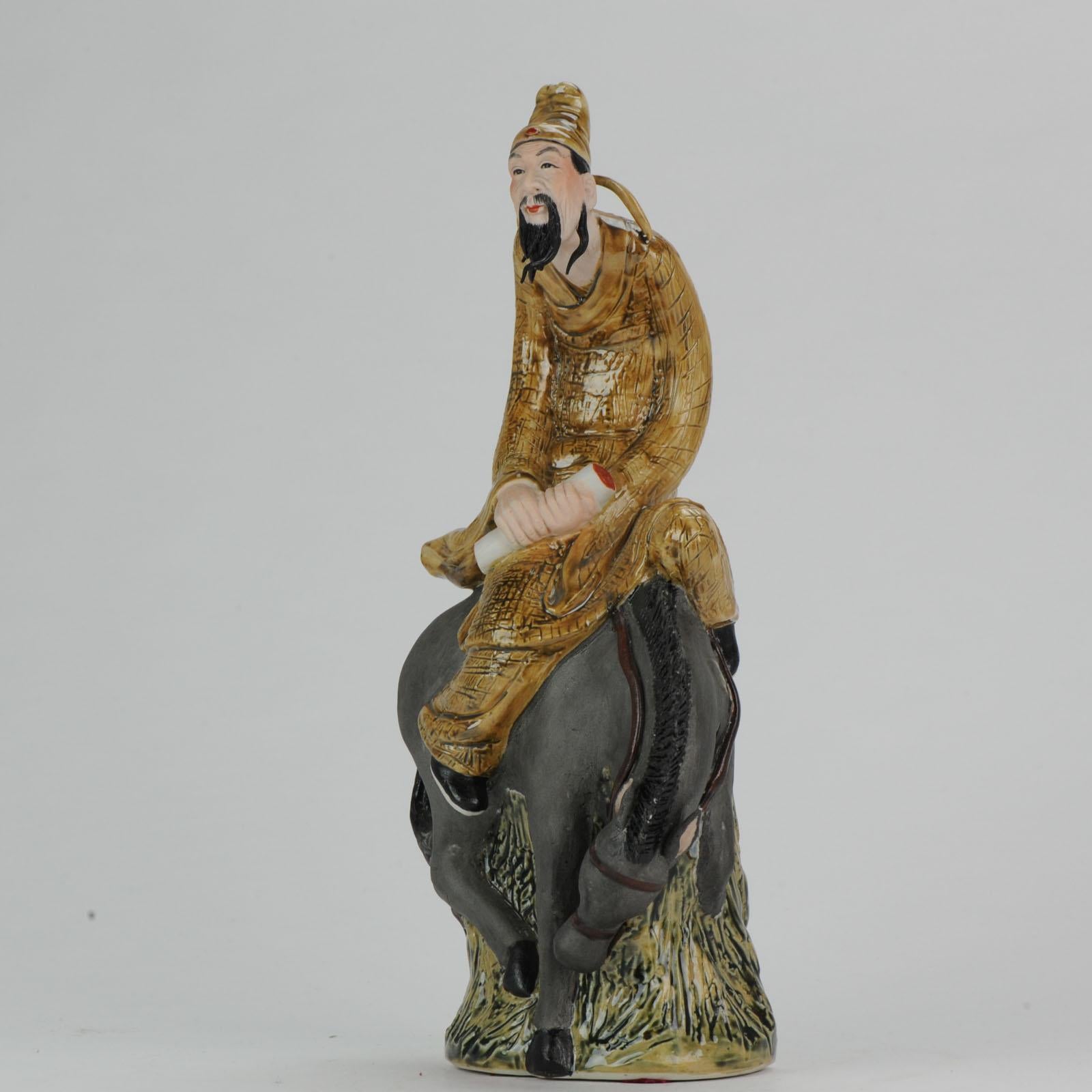 Chinese porcelain sculpture Man on Horse, Dated 1998, Created by Xu Jian Jian For Sale 1