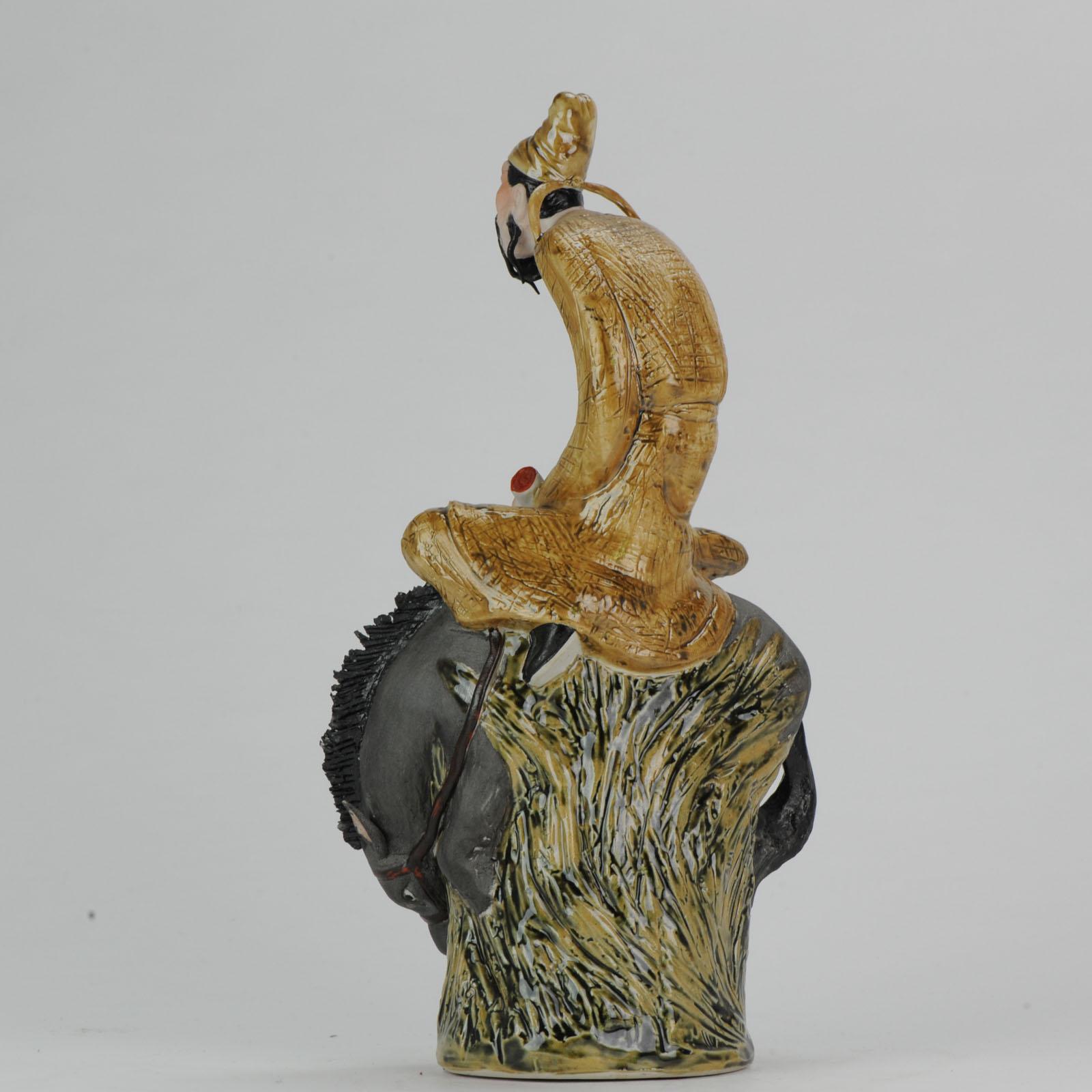 Chinese porcelain sculpture Man on Horse, Dated 1998, Created by Xu Jian Jian For Sale 3