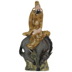 Chinese porcelain sculpture Man on Horse, Dated 1998, Created by Xu Jian Jian