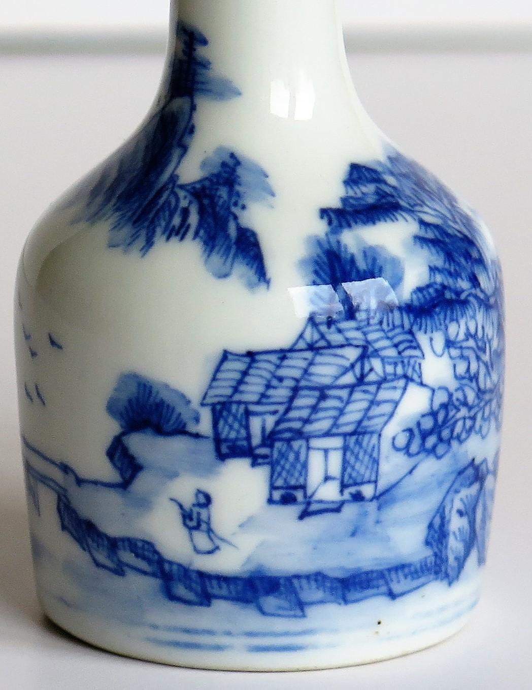 Chinese Porcelain Snuff Bottle Blue and White with Double Circle Mark, Ca 1920 2