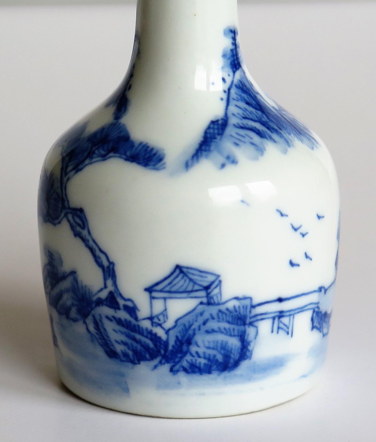 Chinese Porcelain Snuff Bottle Blue and White with Double Circle Mark, Ca 1920 4