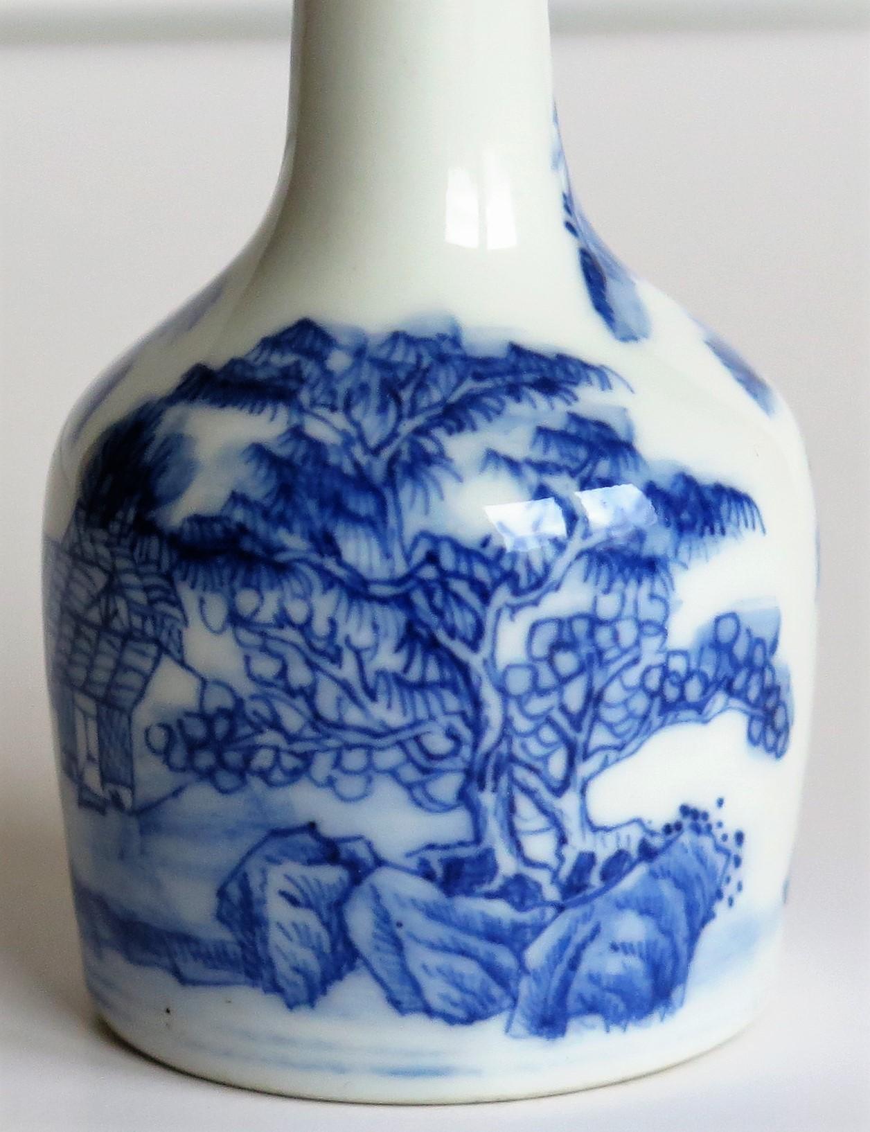 Chinese Porcelain Snuff Bottle Blue and White with Double Circle Mark, Ca 1920 5