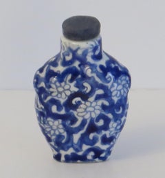 Chinese Porcelain Snuff Bottle Blue & White Hand Painted, Circa 1940