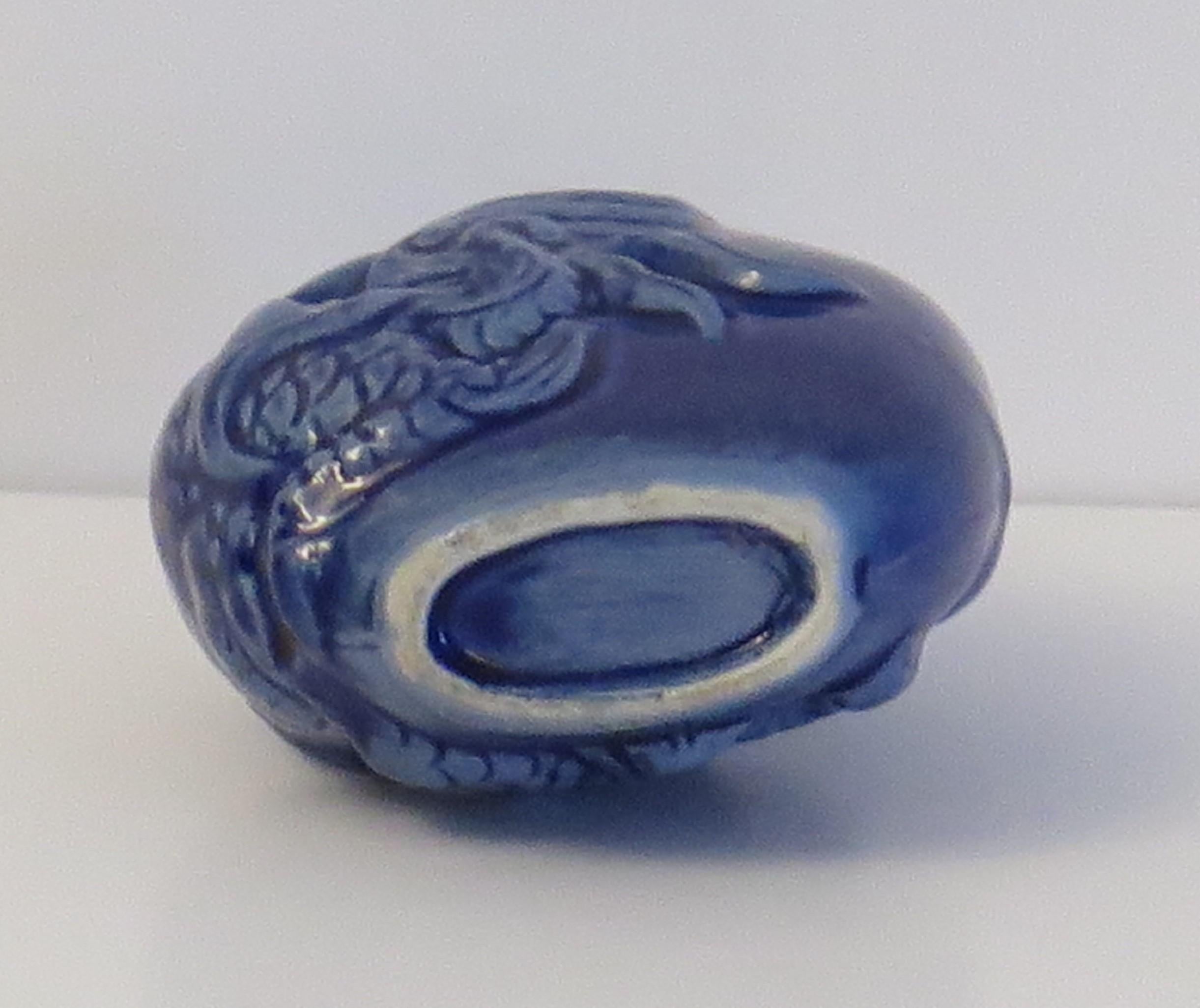 Chinese Porcelain Snuff Bottle moulded dragon stone top with spoon, Circa 1930s 5
