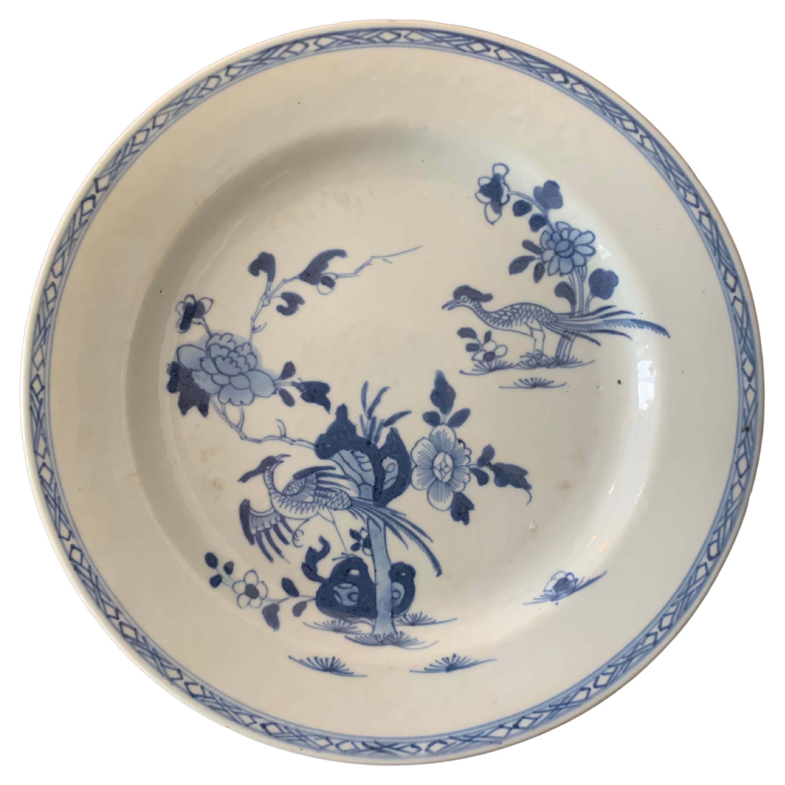 Chinese Porcelain Plate Blue And White From The Blue Family, 19th Century For Sale