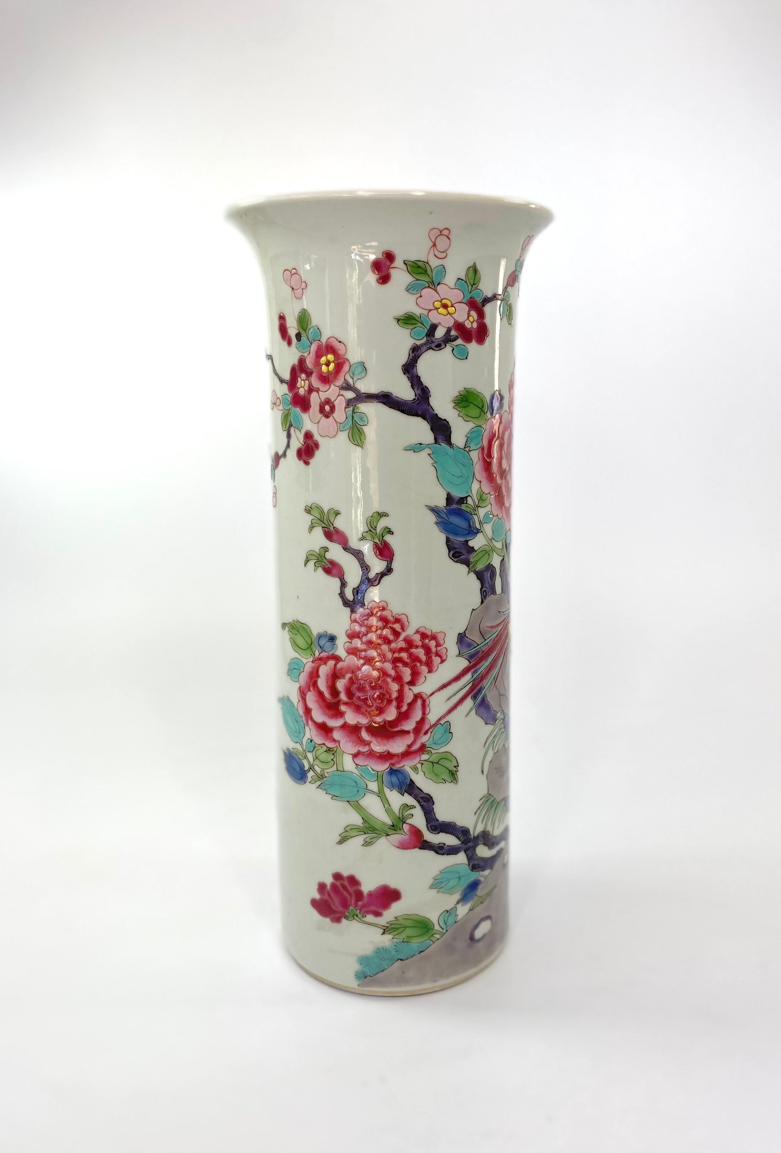 Late 19th Century Chinese Porcelain Spill Vase, Exotic Birds, c. 1890, Guangxu Period