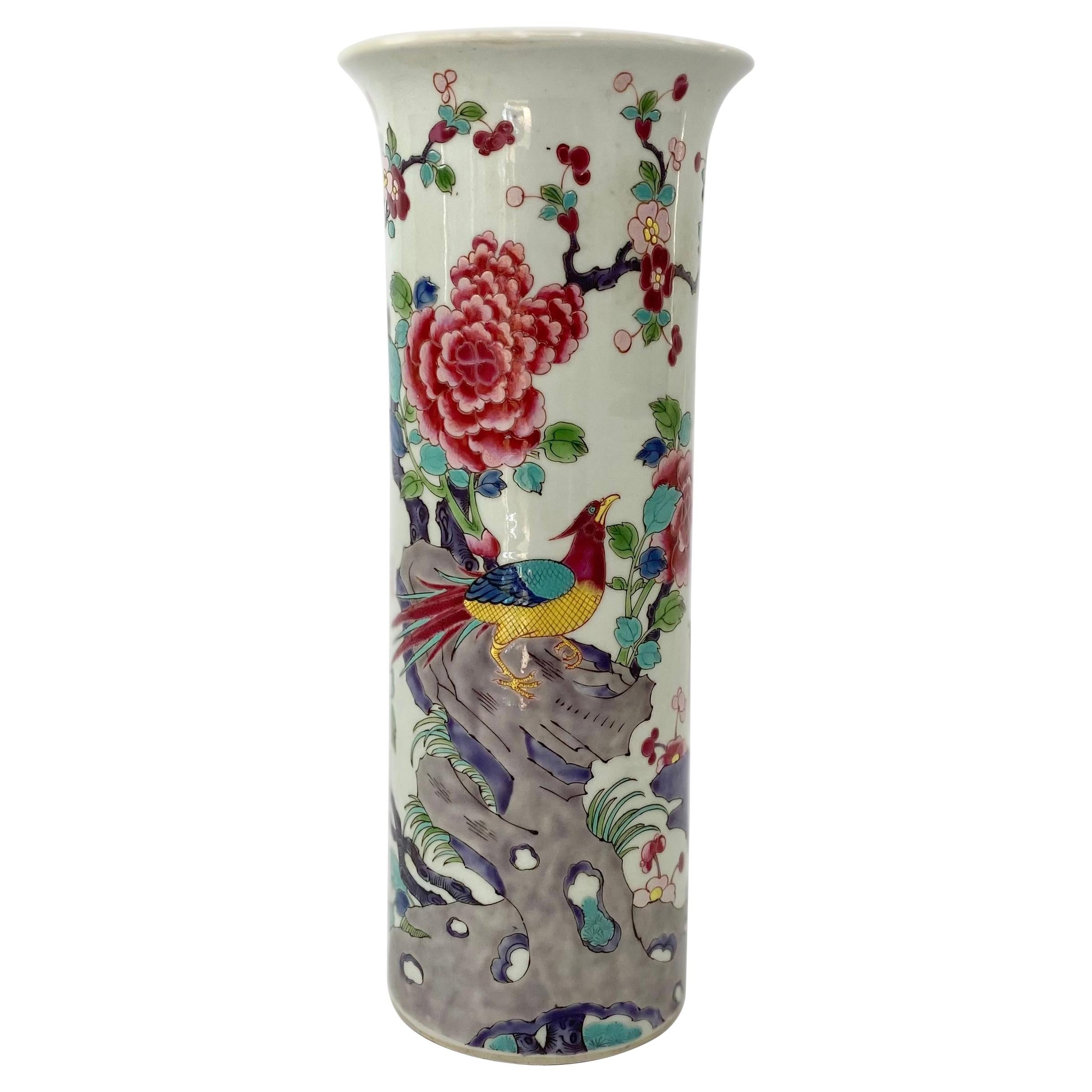Chinese Porcelain Spill Vase, Exotic Birds, c. 1890, Guangxu Period