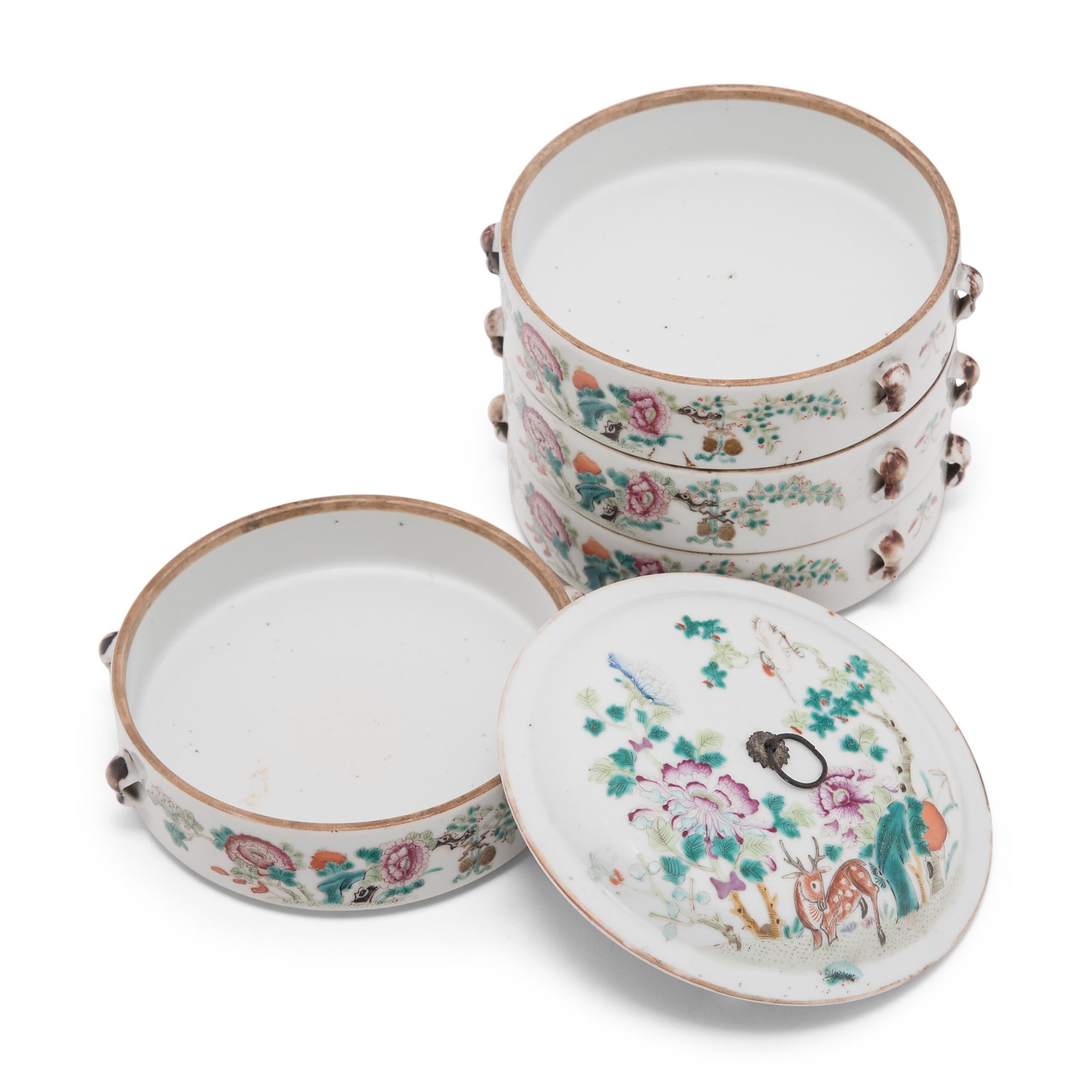 Chinese Porcelain Stacking Box with Deer and Crane, c. 1920s 2