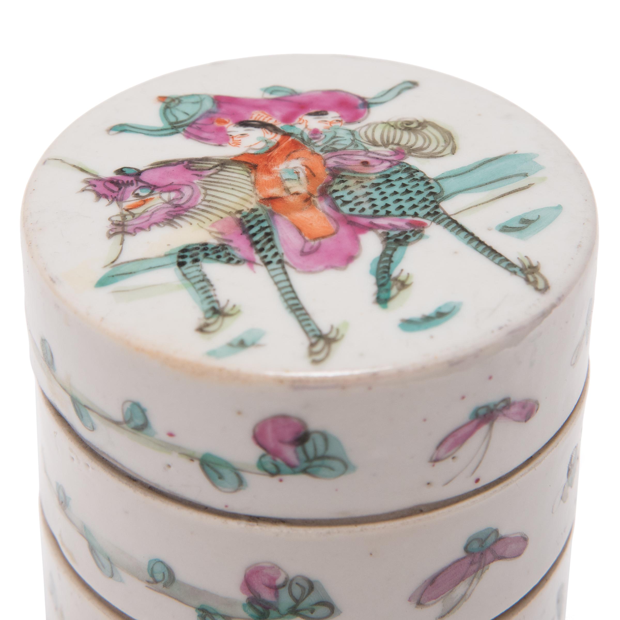 20th Century Chinese Porcelain Stacking Box with Mythical Qilin, c. 1900