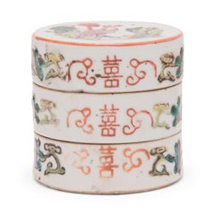 Chinese Porcelain Stacking Box with Scholarly Gathering, c. 1900