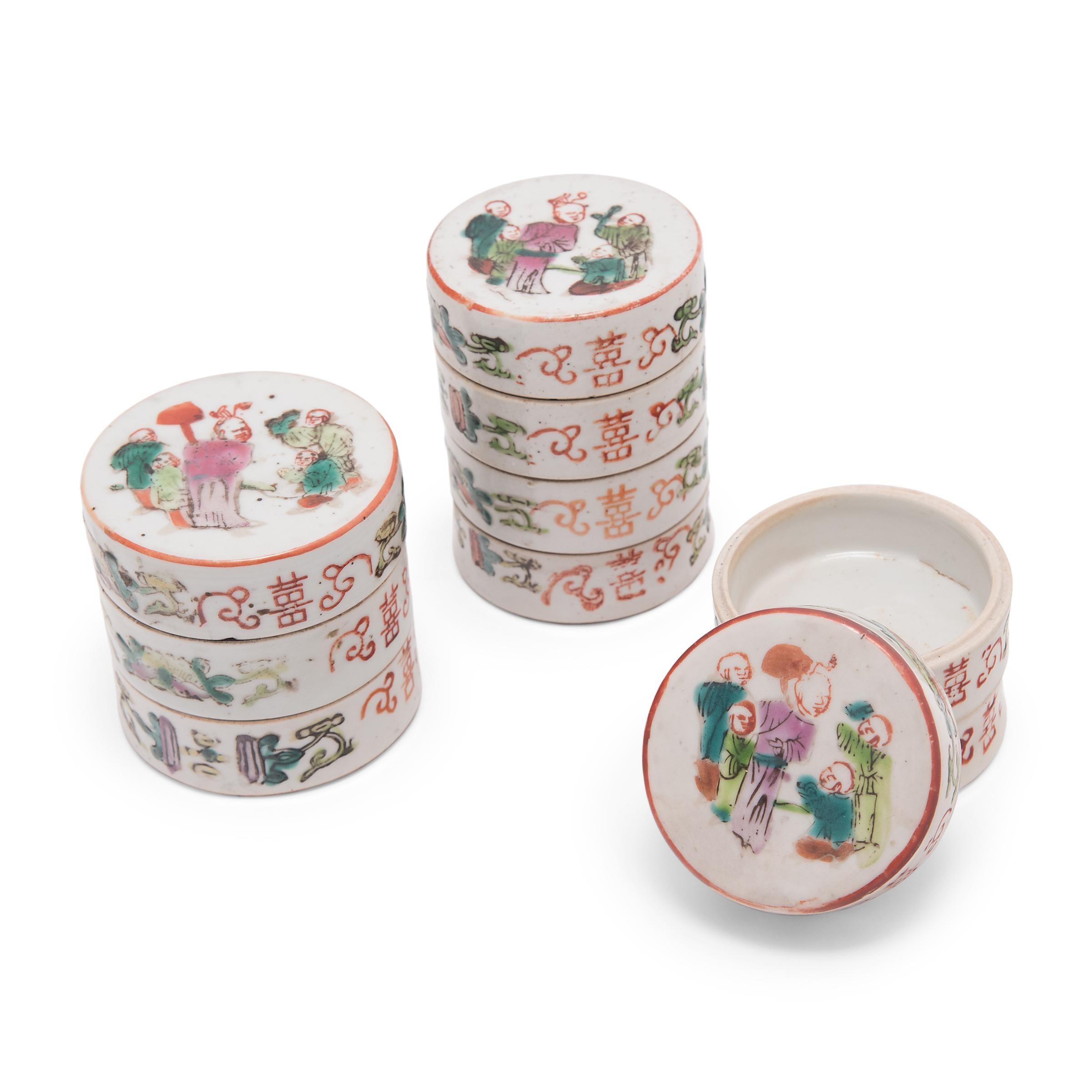 20th Century Chinese Porcelain Stacking Box with Scholarly Gathering, c. 1900