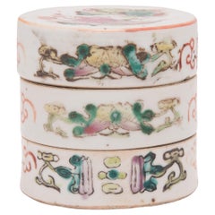 Chinese Porcelain Stacking Box with Scholarly Gathering, c. 1900