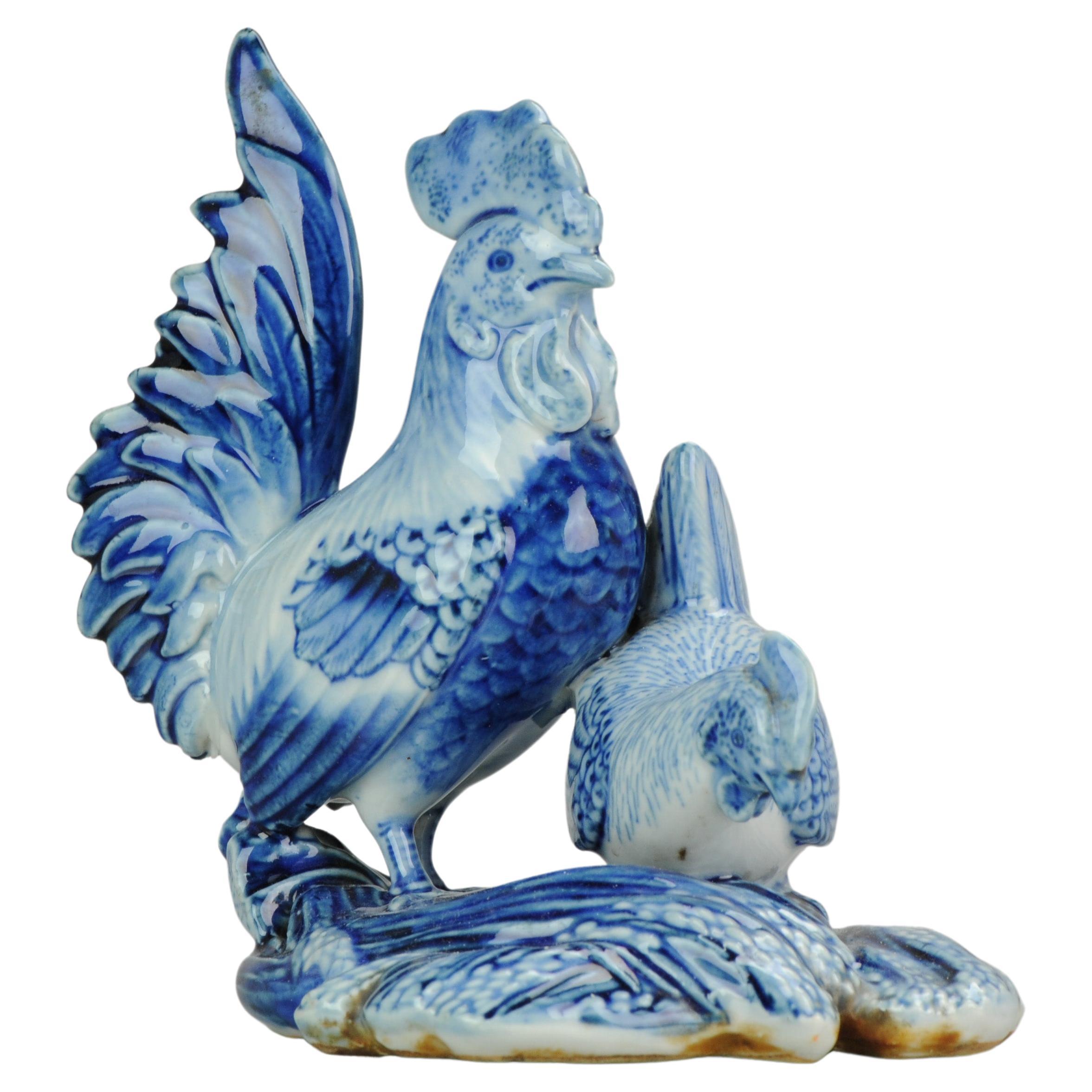 Chinese Porcelain Statue Porcelain Rooster and Chicken, 20-21th Century For Sale