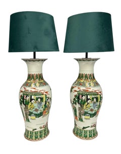 Chinese Porcelain Table Lamps Famille Verte Vase Light 1900