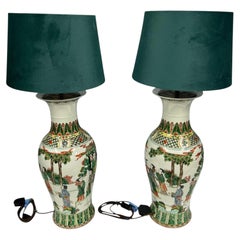 Chinese Porcelain Table Lamps Famille Verte Vase Light 1900