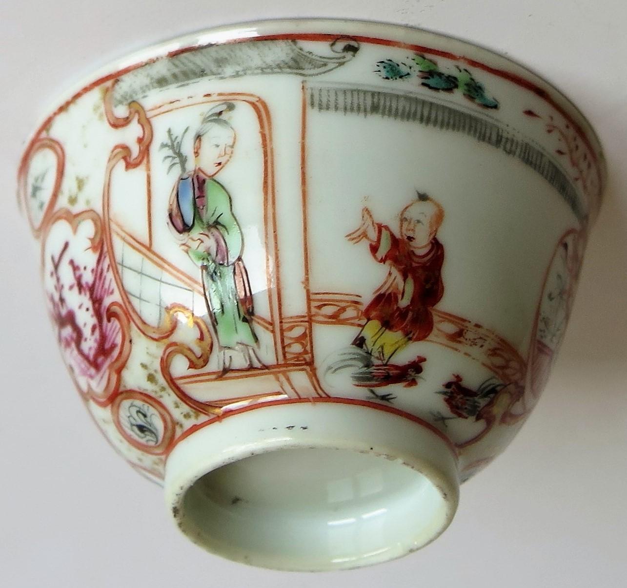 Chinese Porcelain Tea Bowl and Stand Long Eliza figures Qing Qianlong circa 1750 6