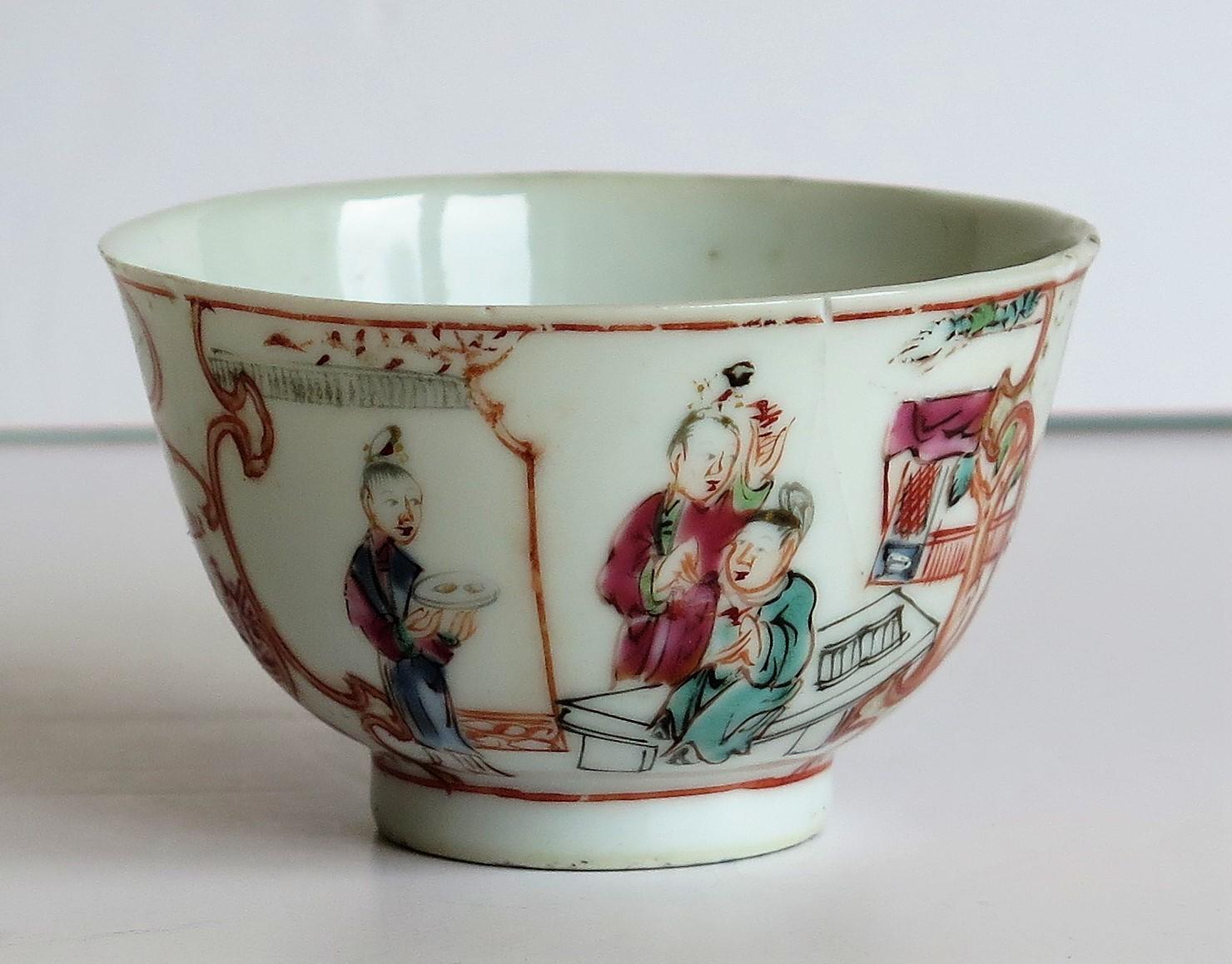 Hand-Painted Chinese Porcelain Tea Bowl and Stand Long Eliza figures Qing Qianlong circa 1750