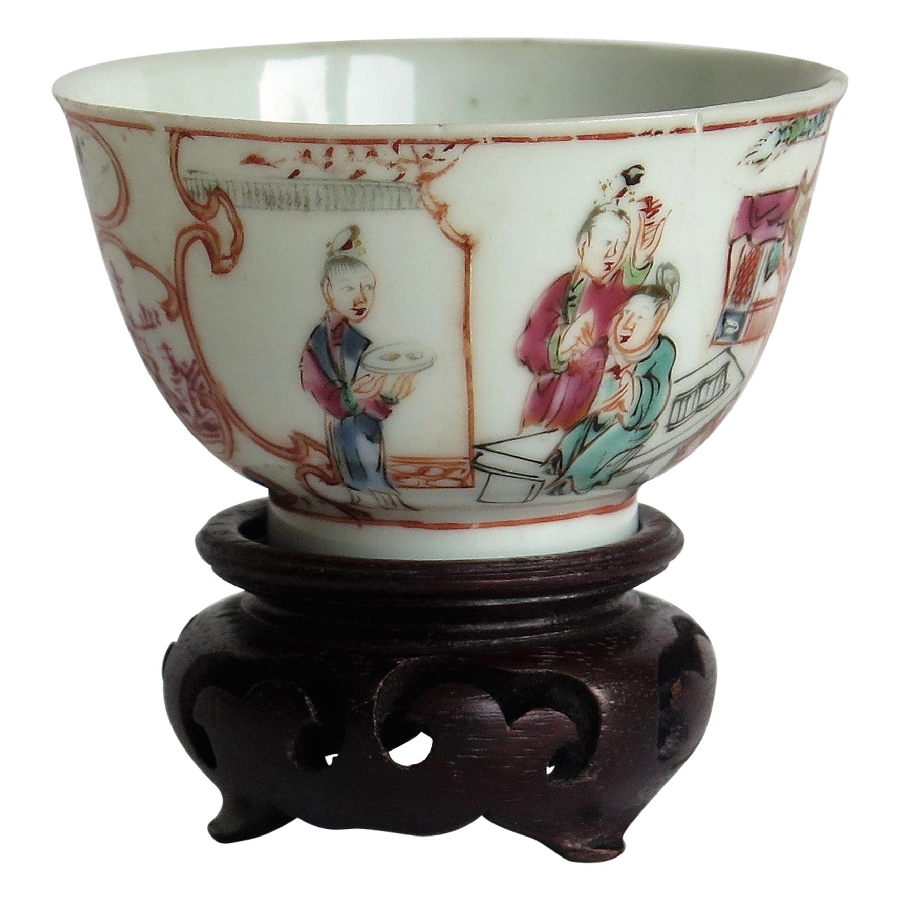Chinese Porcelain Tea Bowl and Stand Long Eliza figures Qing Qianlong circa 1750