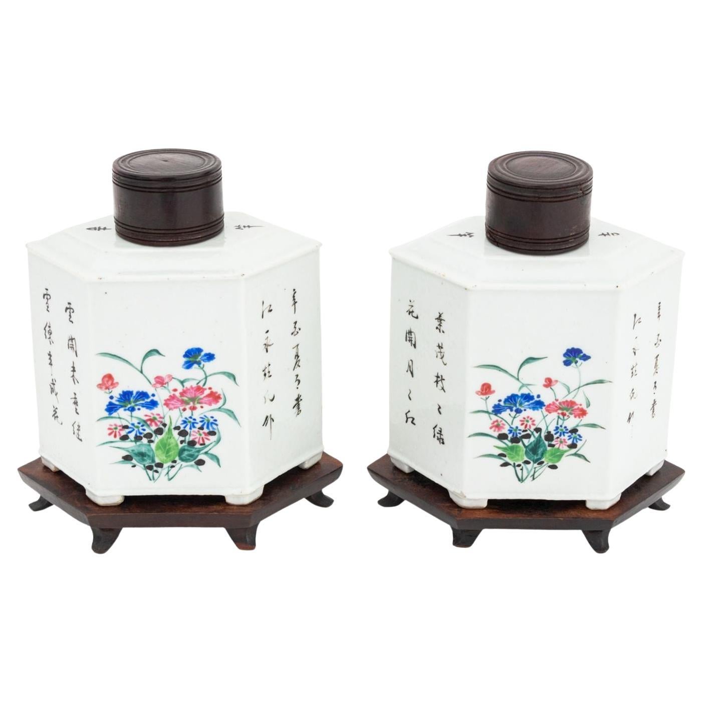 Paire de boîtes à thé en porcelaine chinoise