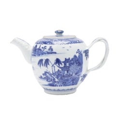 Chinese porcelain tea pot with lid & strap handle, c. 1760-80