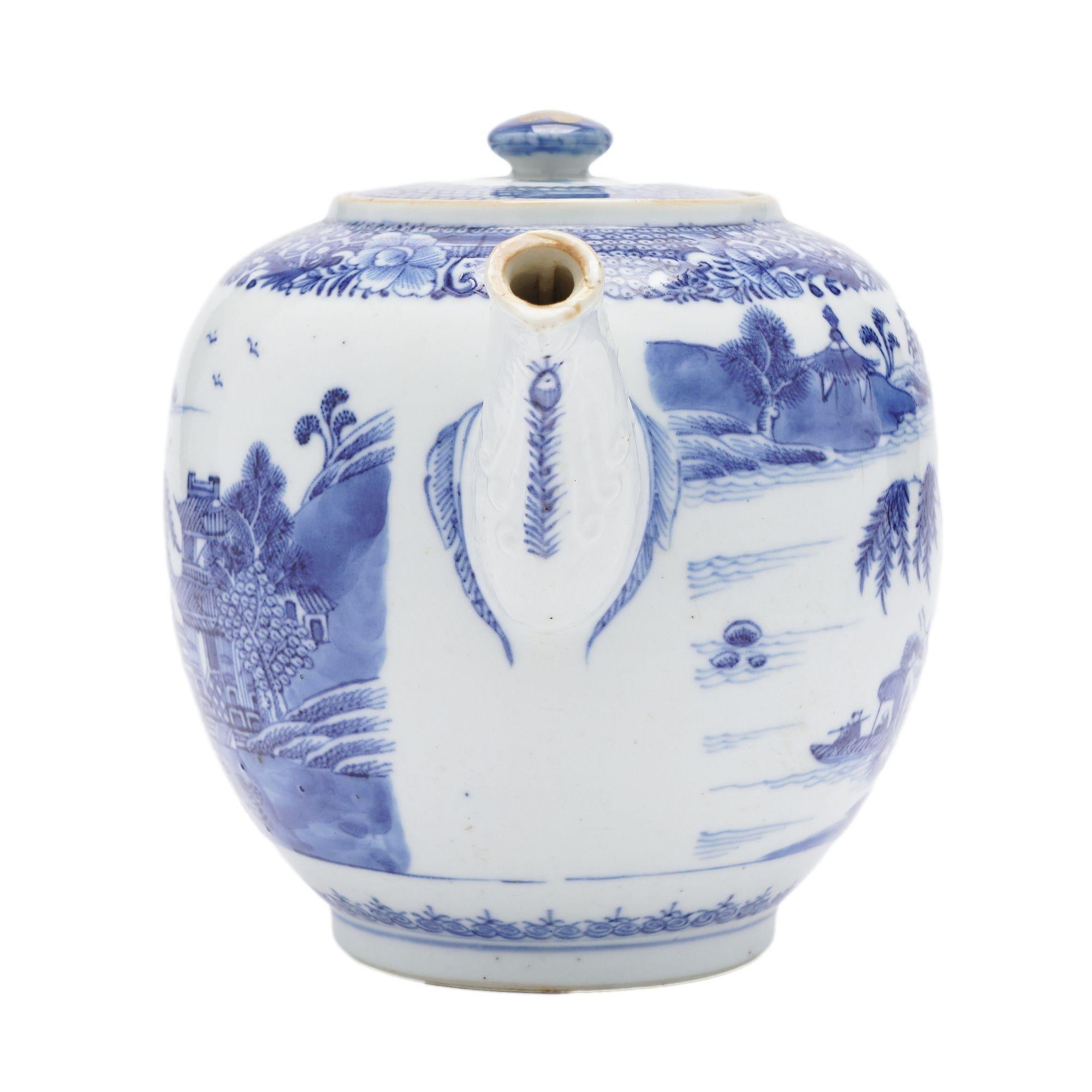 Porcelain Chinese porcelain tea pot with lid & strap handle, c. 1760-80 For Sale