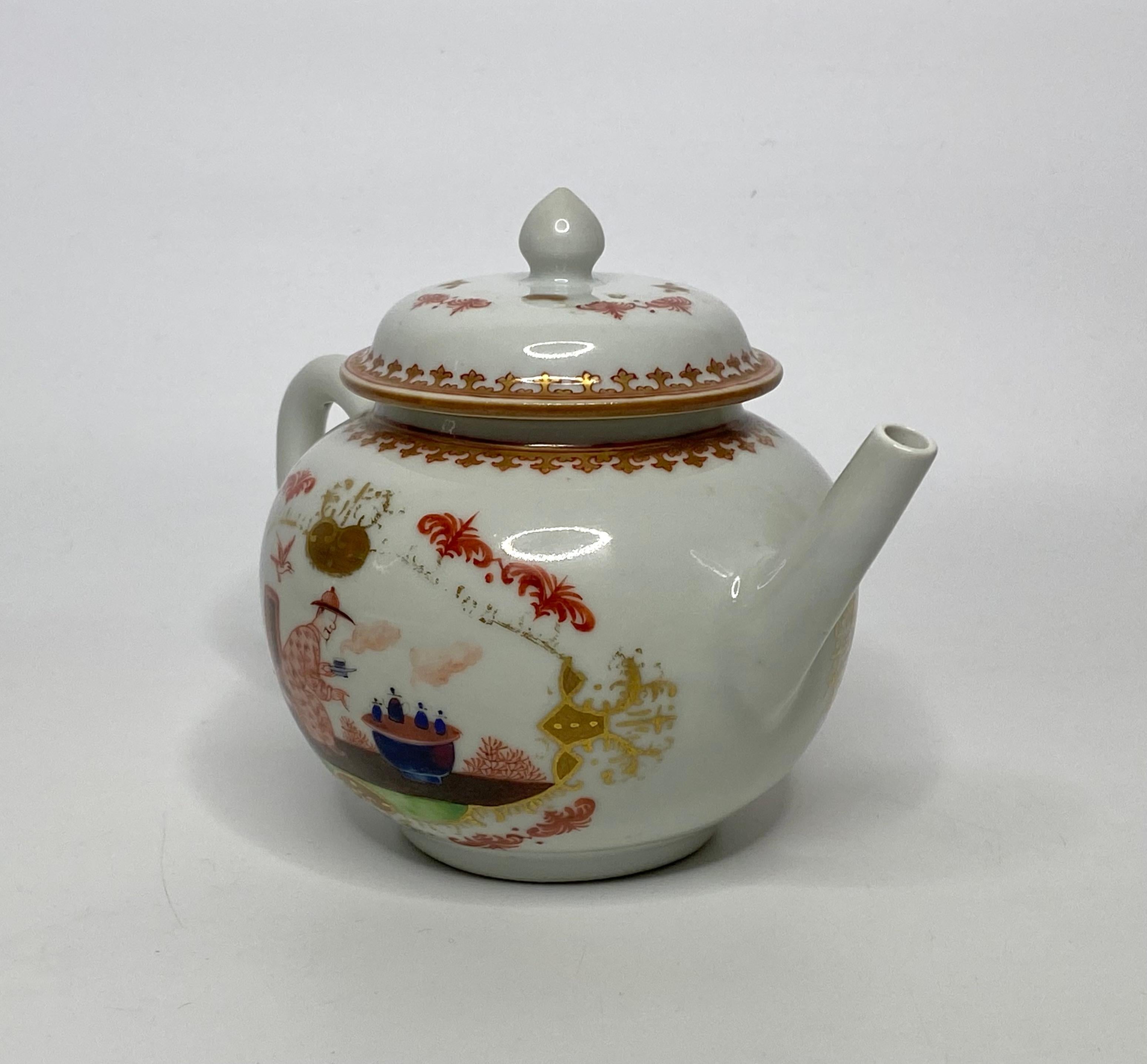 Chinesische Porzellan-Teekanne im Meissener Stil, um 1750, Qianlong-Periode. (Qing-Dynastie) im Angebot