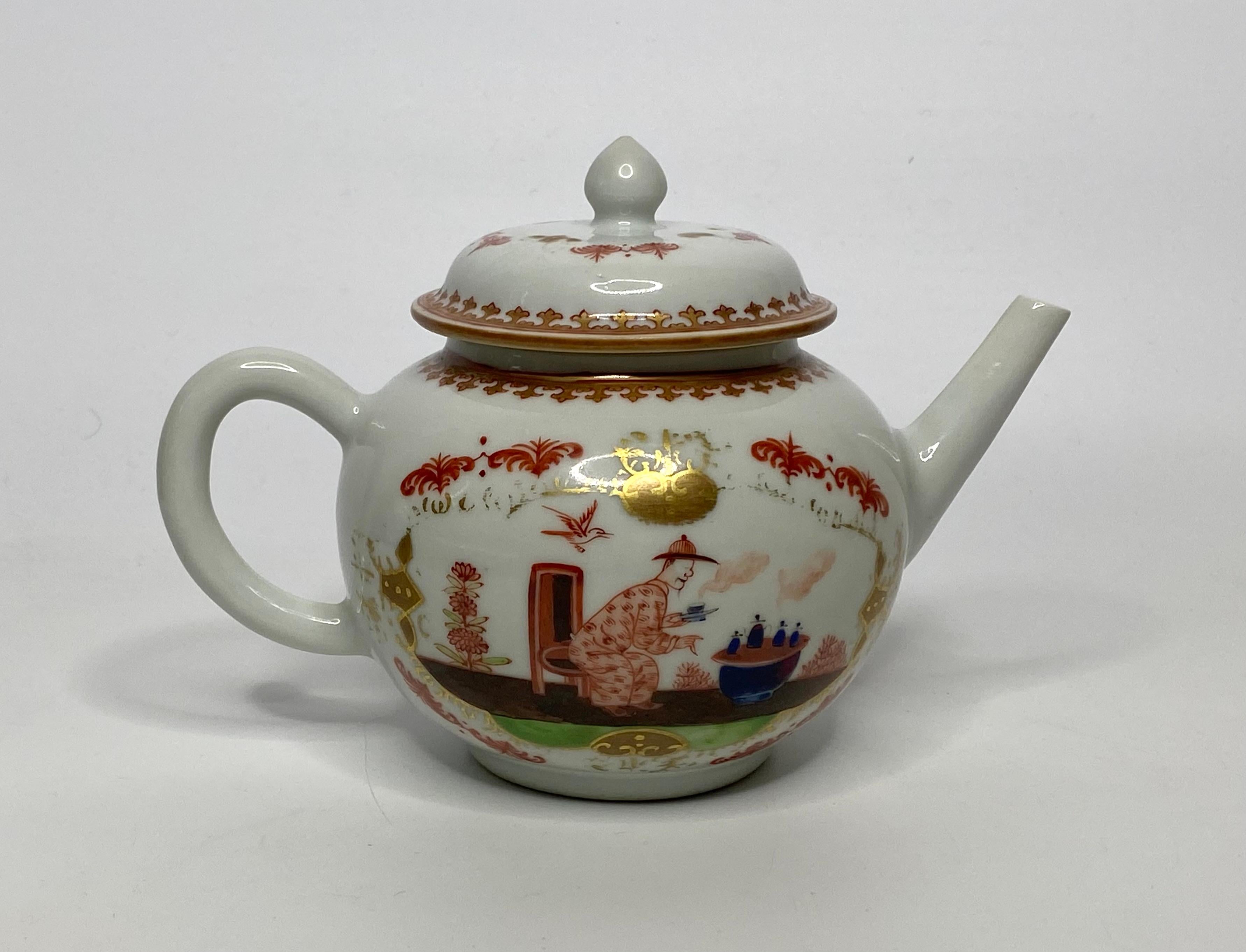 Chinesische Porzellan-Teekanne im Meissener Stil, um 1750, Qianlong-Periode. (Gebrannt) im Angebot