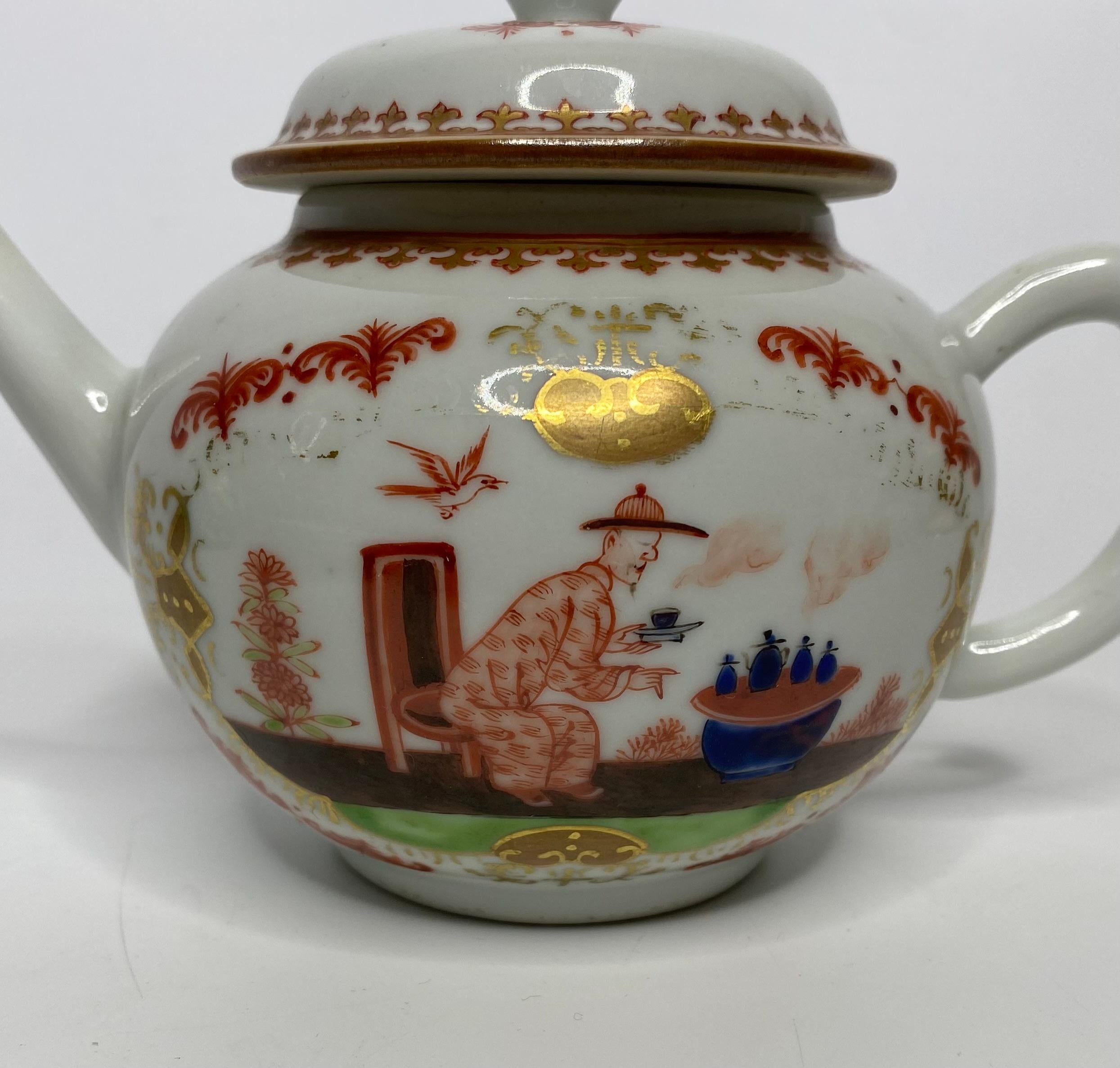 Chinesische Porzellan-Teekanne im Meissener Stil, um 1750, Qianlong-Periode. (Mitte des 18. Jahrhunderts) im Angebot