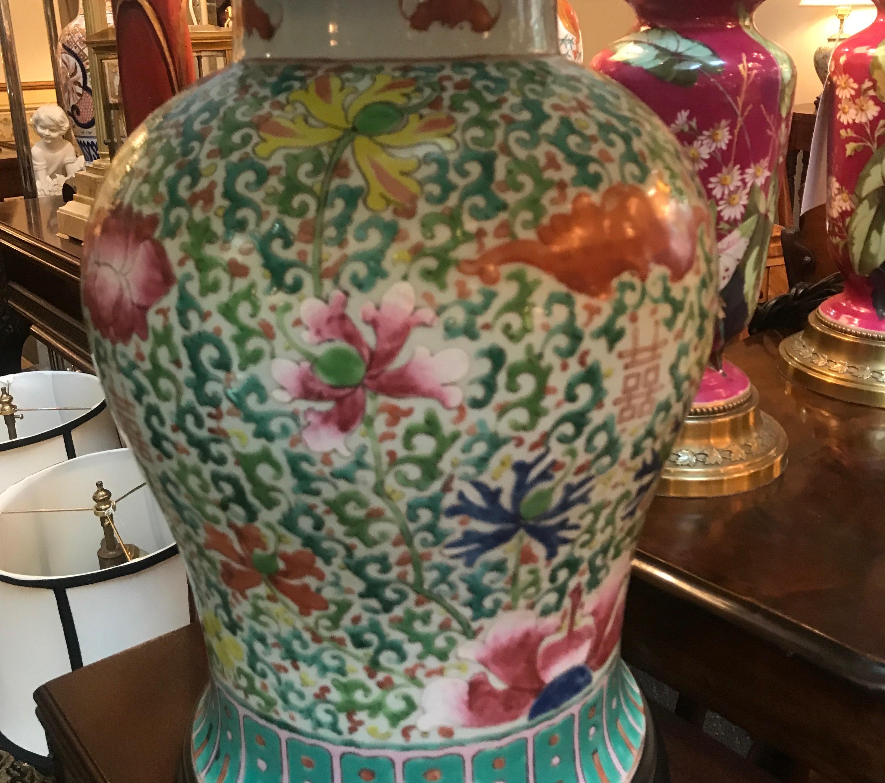 Chinese Export Chinese Porcelain Temple Jar Lamp