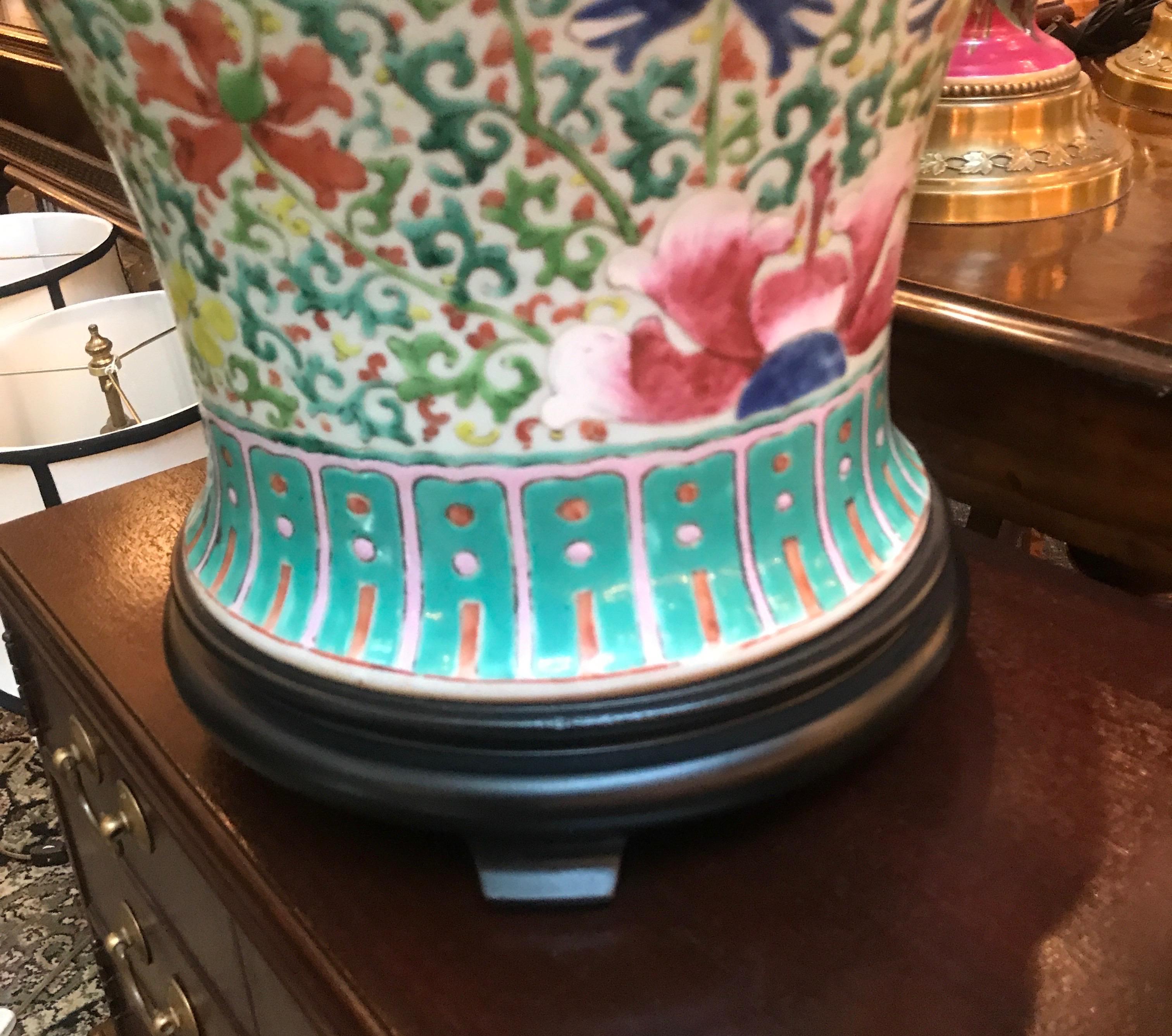 Hand-Painted Chinese Porcelain Temple Jar Lamp