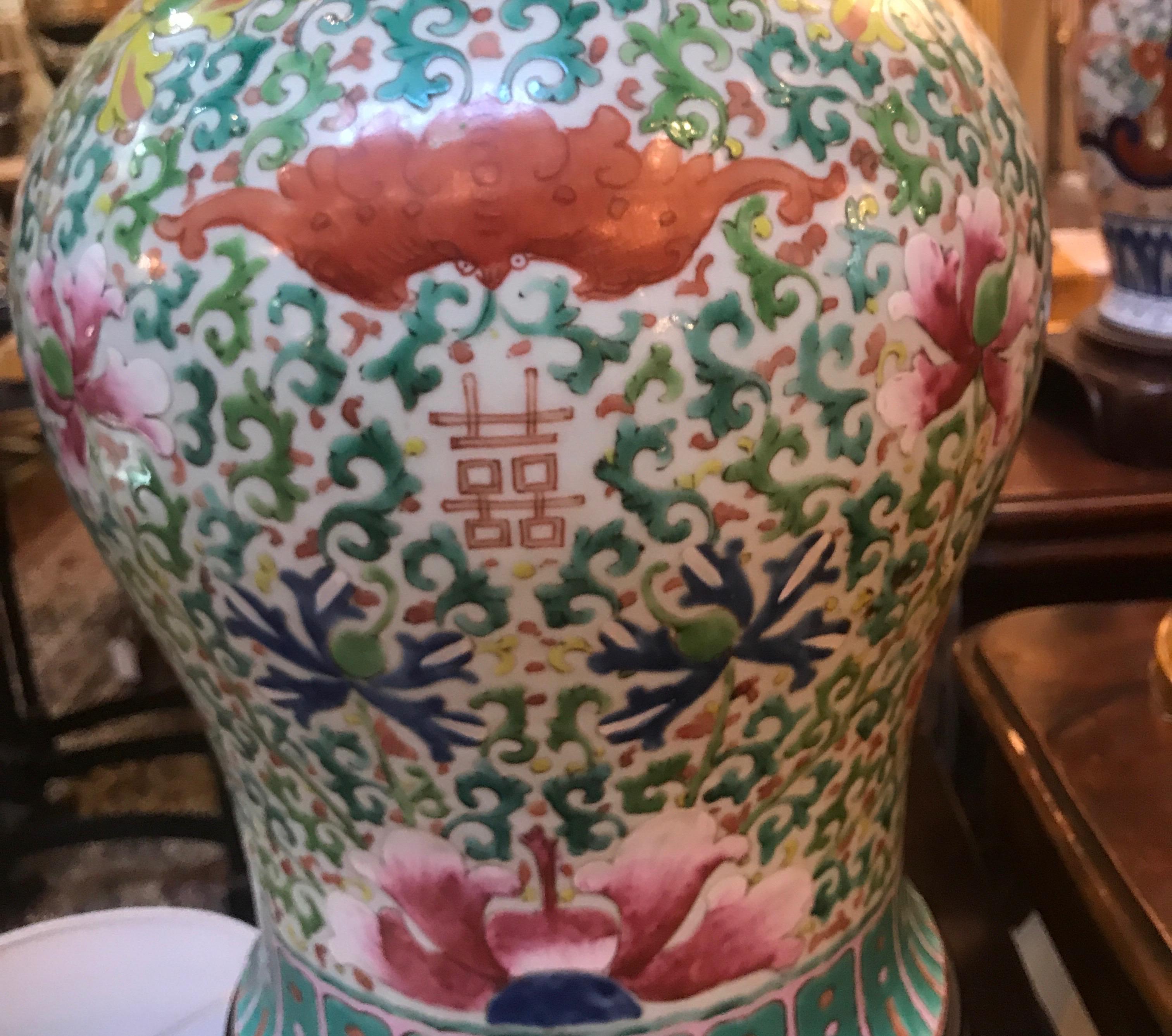 Chinese Porcelain Temple Jar Lamp 1