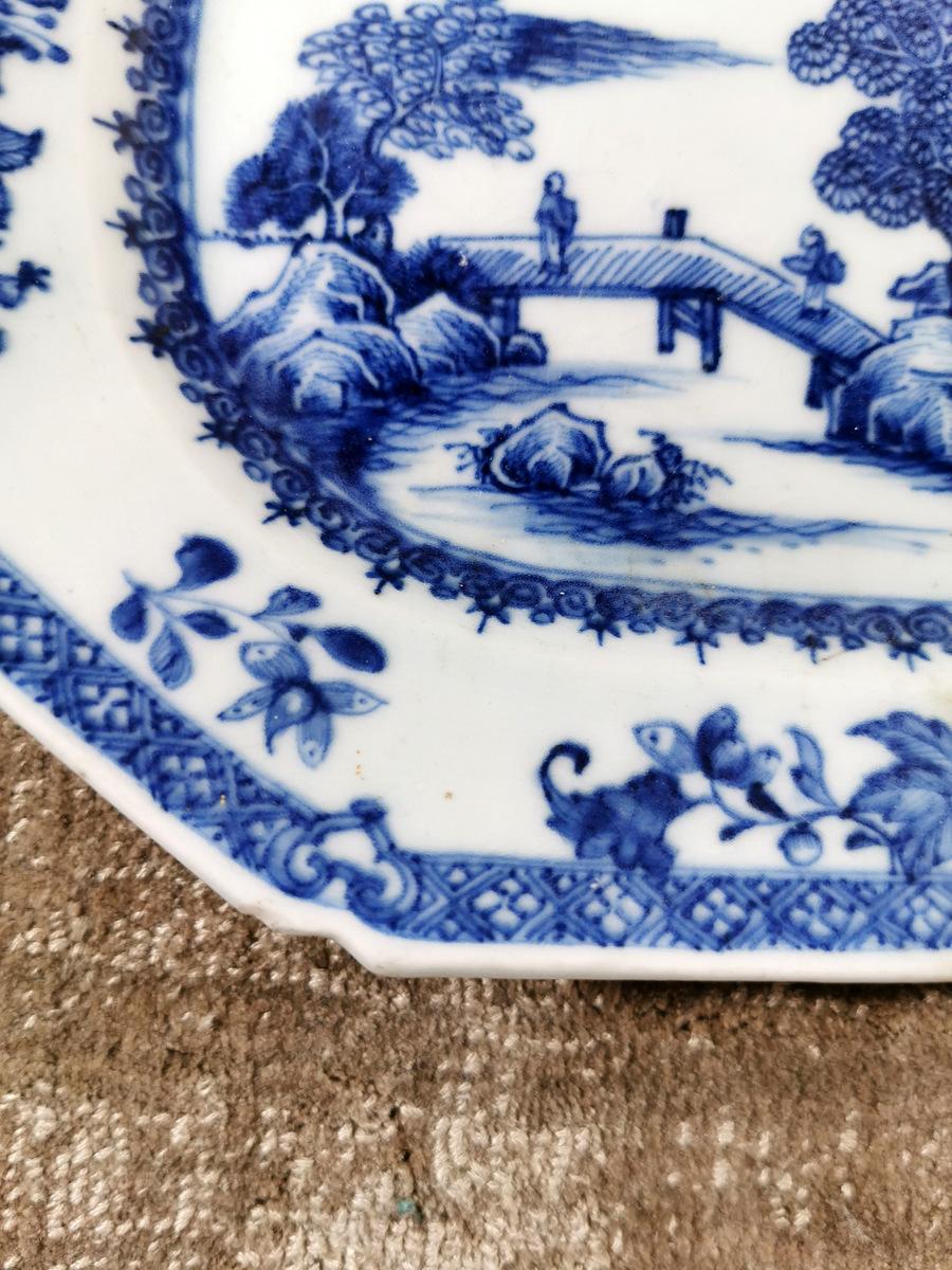 Glazed Qing Dinasty Chinese Porcelain Tray with Hand Painted in Cobalt Blue